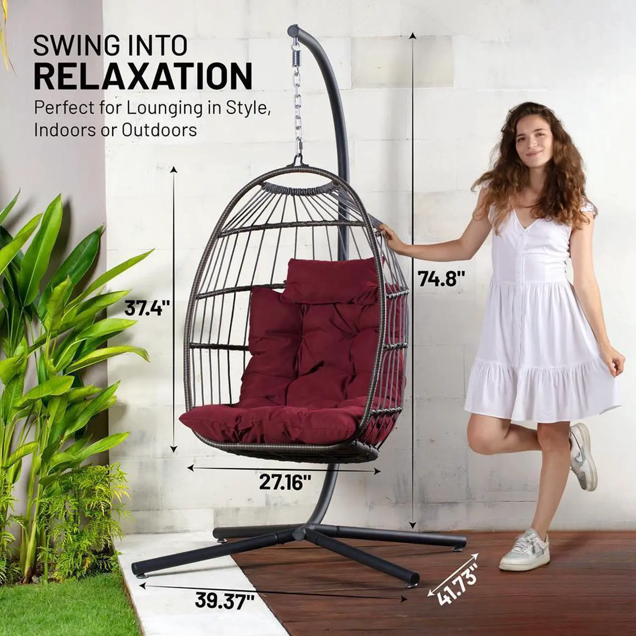 SereneLife Hanging Egg Swing Chair - Thumbnail 4