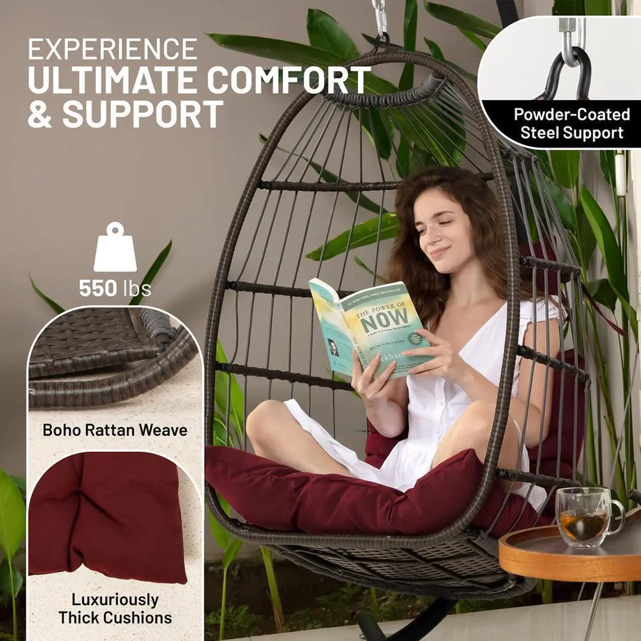 SereneLife Hanging Egg Swing Chair - Thumbnail 5