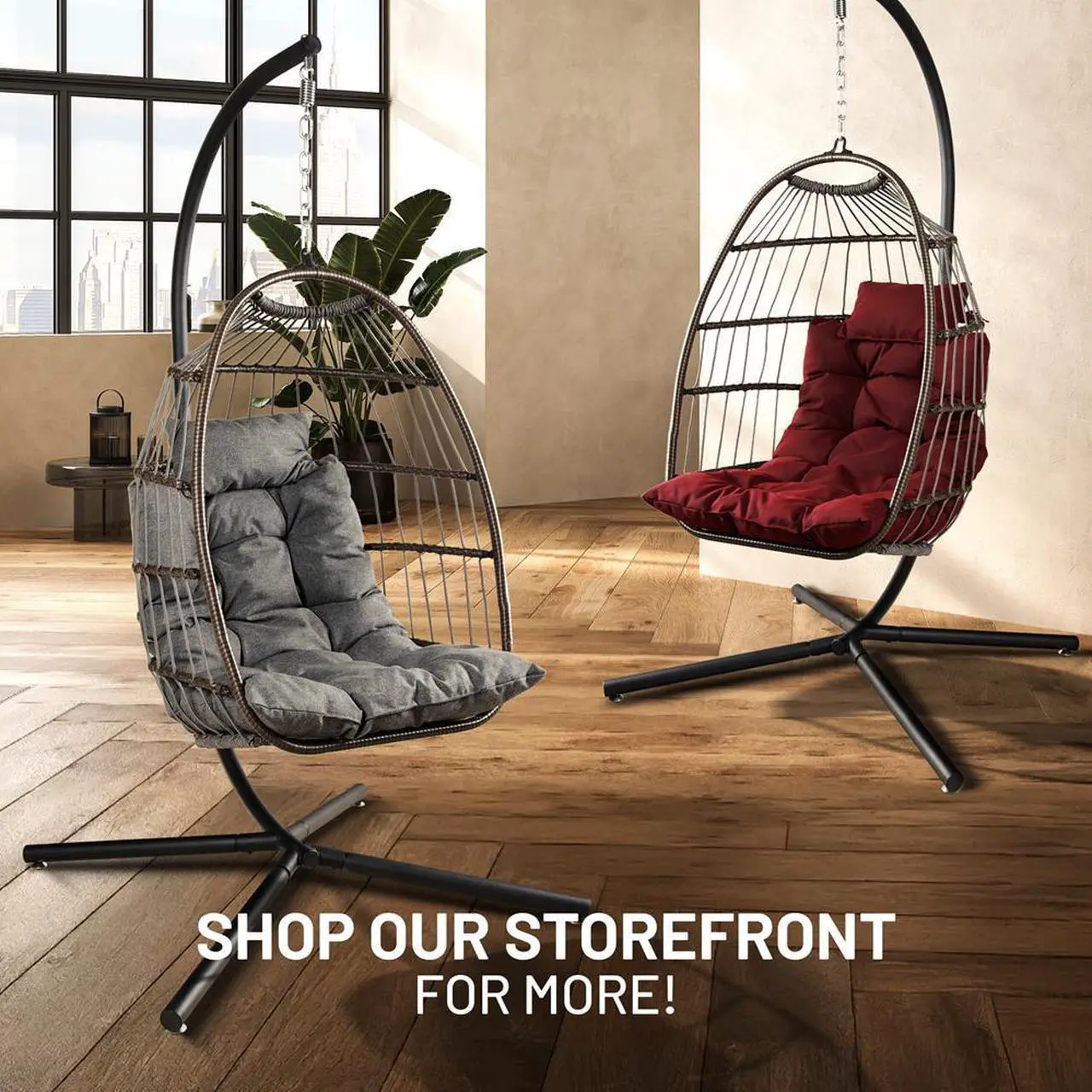 SereneLife Hanging Egg Swing Chair - Thumbnail 2