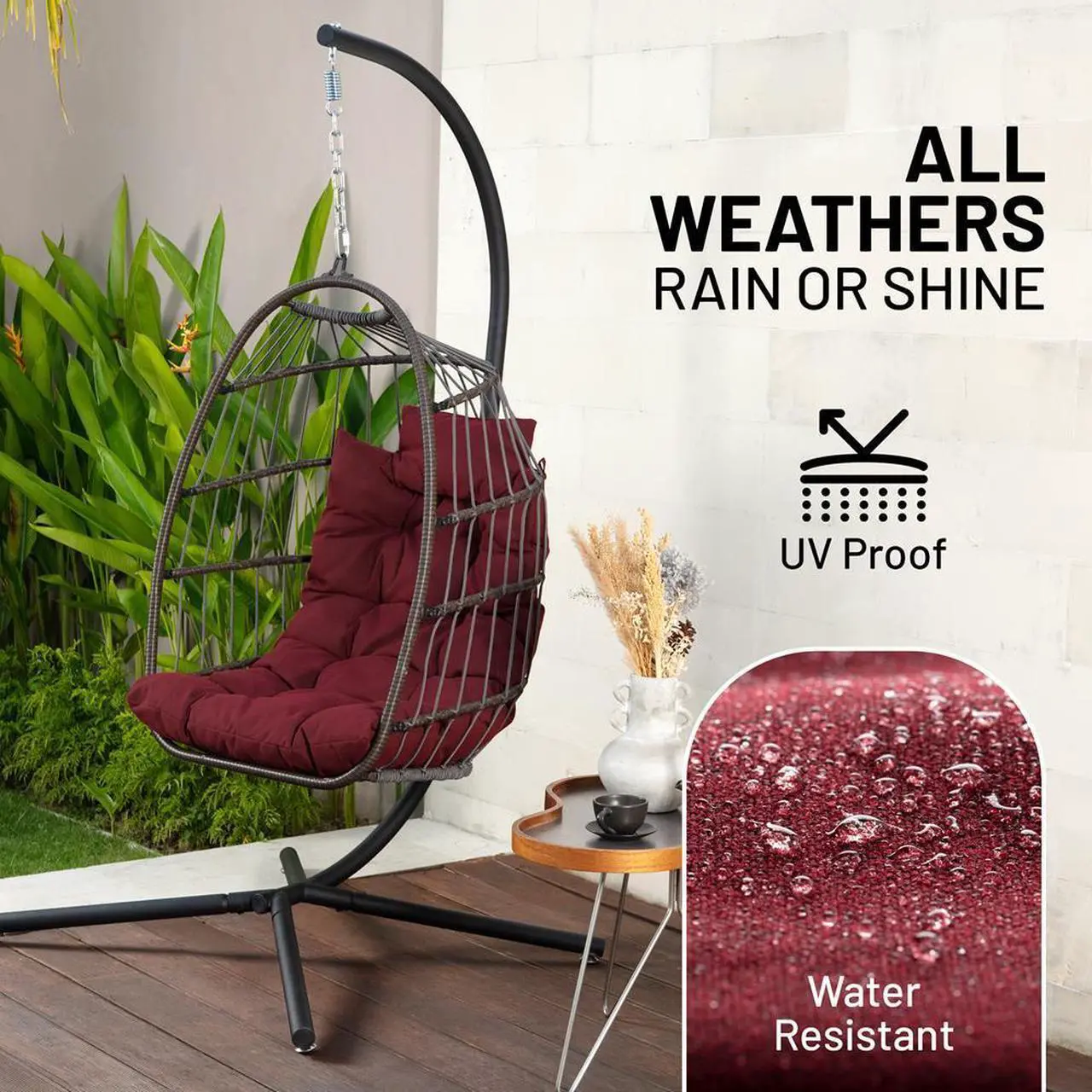 SereneLife Hanging Egg Swing Chair - Thumbnail 3