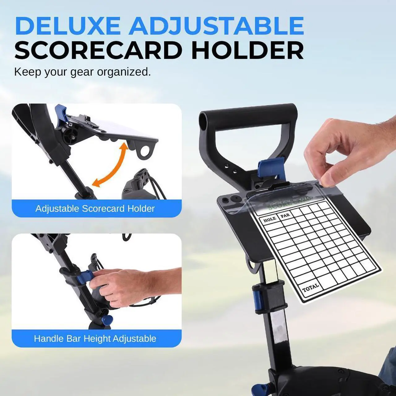 Alt view image 6 of 7 - SereneLife Foldable 2-Wheel Golf Push Cart with Aluminum Frame, Adjustable Handle & Elastic Strap - SLGZX3