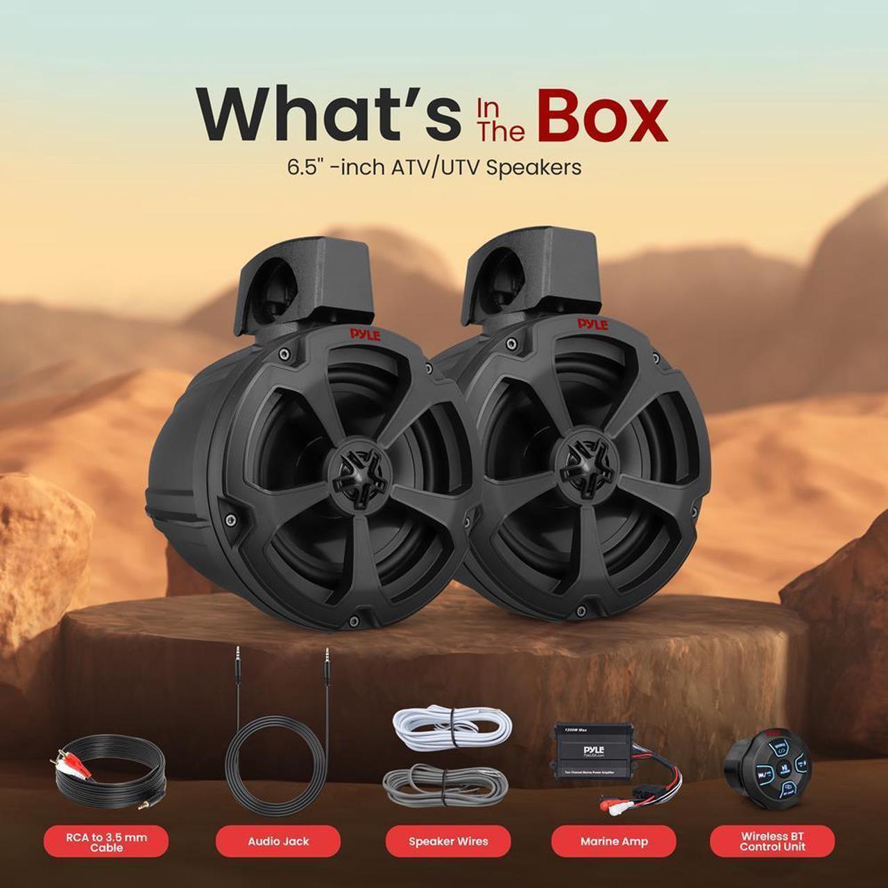 Alt view image 6 of 7 - Pyle 6.5'' Water-Resistant Marine/Off-Road Speakers + 2-Channel Amplifier + Wireless BT Controller PLUTV62CHK, 1200W, for ATV, UTV, Boat, & Watercraft