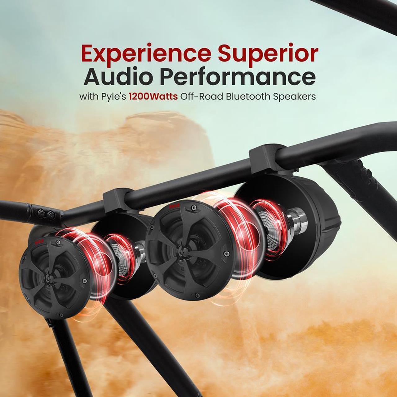 Alt view image 2 of 7 - Pyle 6.5'' Water-Resistant Marine/Off-Road Speakers + 2-Channel Amplifier + Wireless BT Controller PLUTV62CHK, 1200W, for ATV, UTV, Boat, & Watercraft