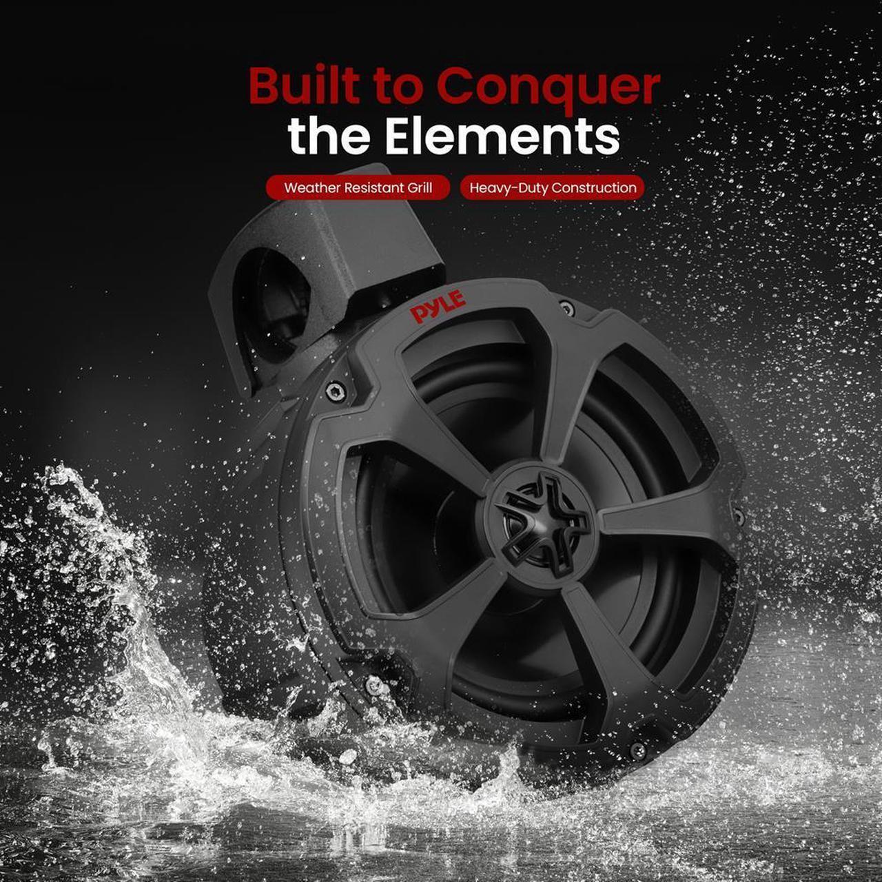 Alt view image 4 of 7 - Pyle 6.5'' Water-Resistant Marine/Off-Road Speakers + 2-Channel Amplifier + Wireless BT Controller PLUTV62CHK, 1200W, for ATV, UTV, Boat, & Watercraft