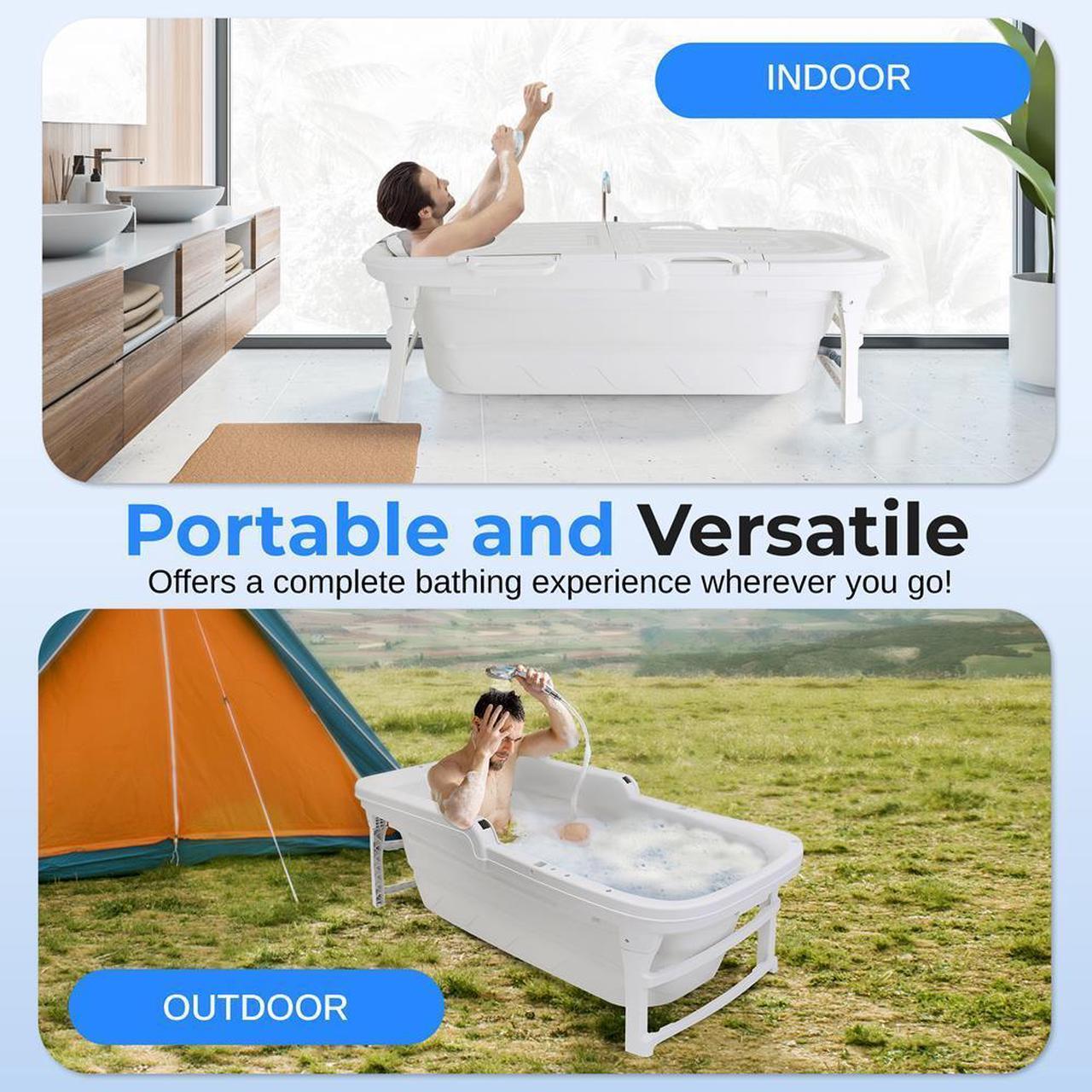 Alt view image 6 of 7 - SereneLife 1.5M Foldable Bathtub Set  Includes Lid, Tray, Bag, Drainage Pipe, Bath Cushion & White Spray for Indoor/Outdoor Use (White)
