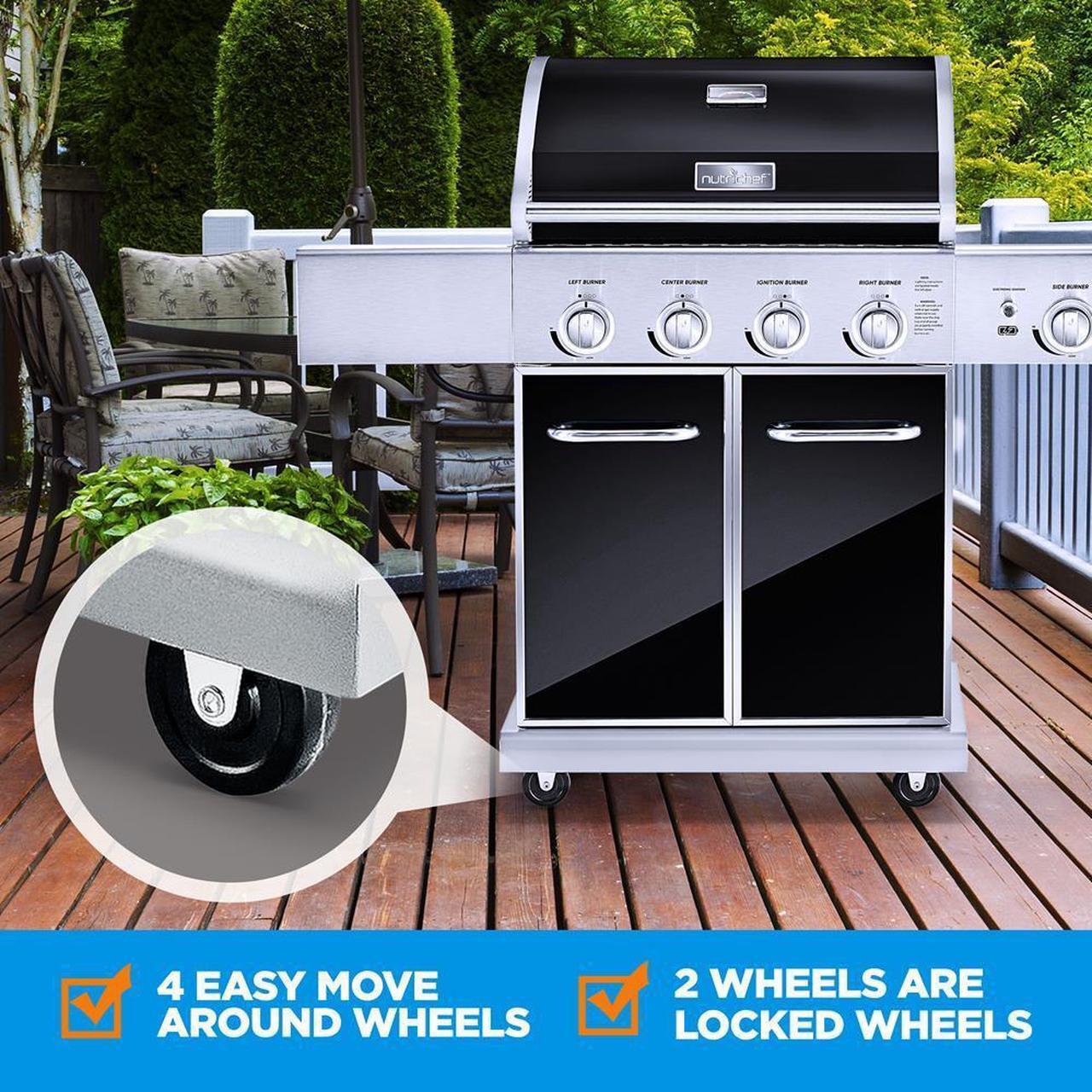 Alt view image 4 of 7 - NutriChef 5-Burner Propane Gas Grill with Side Burner, 52,000 BTU Grilling Capacity - NCGRIL2