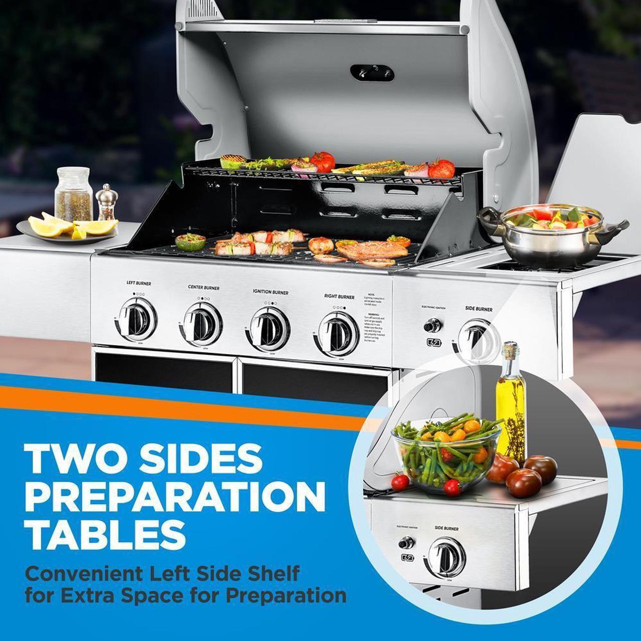 Alt view image 2 of 7 - NutriChef 5-Burner Propane Gas Grill with Side Burner, 52,000 BTU Grilling Capacity - NCGRIL2