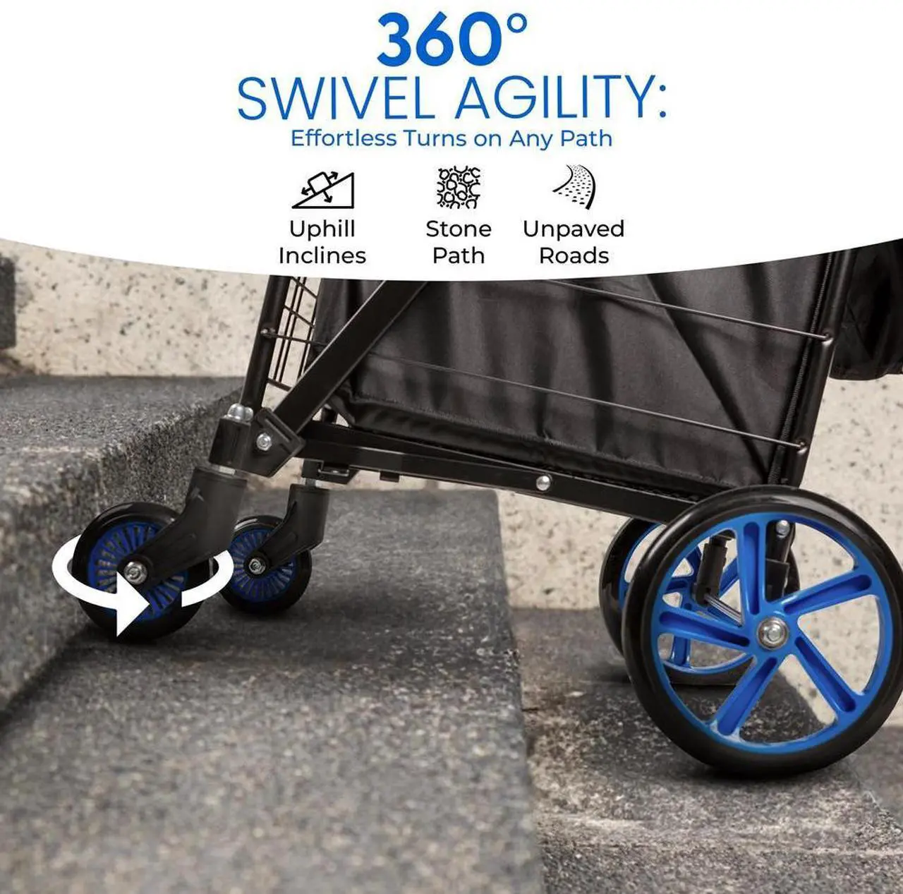 Alt view image 4 of 7 - SereneLife Foldable Shopping Cart with Cart Liner, 360° Rolling Swivel Wheels, 110 lbs. Weight Capacity - SLSPCART50