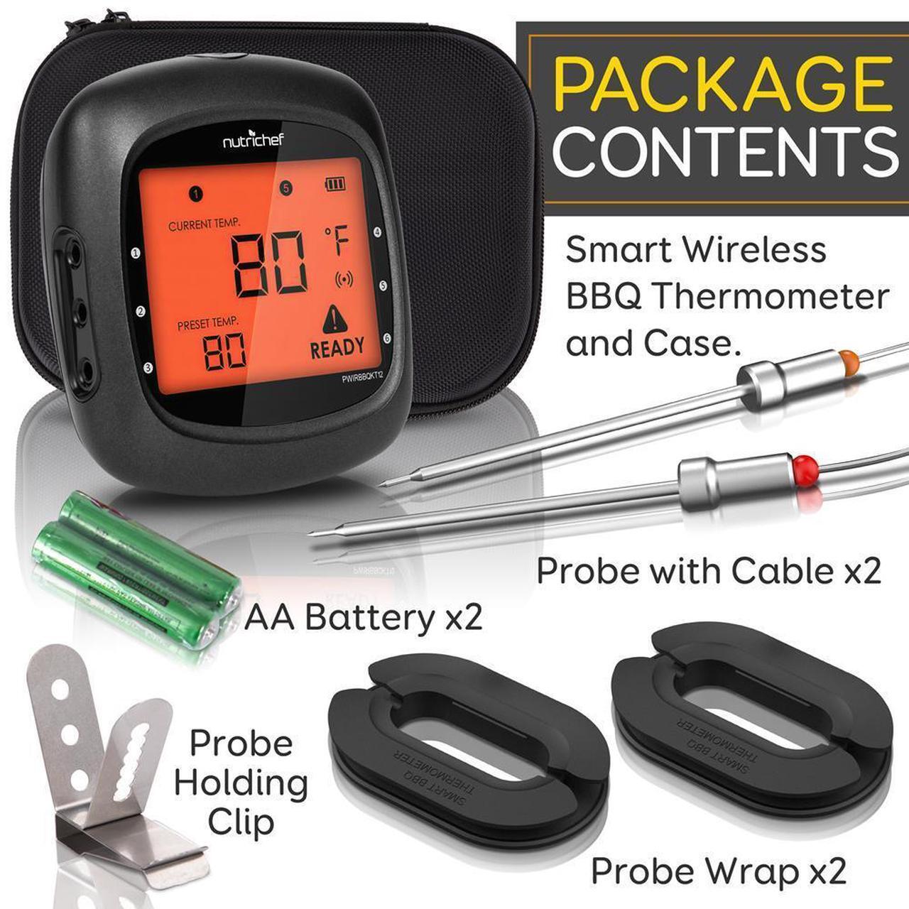 Alt view image 6 of 7 - NutriChef Bluetooth Wireless BBQ Digital Thermometer, Includes 2 Temperature Probes and Travel Case, Digital LCD Display Screen - PWIRBBQKT12