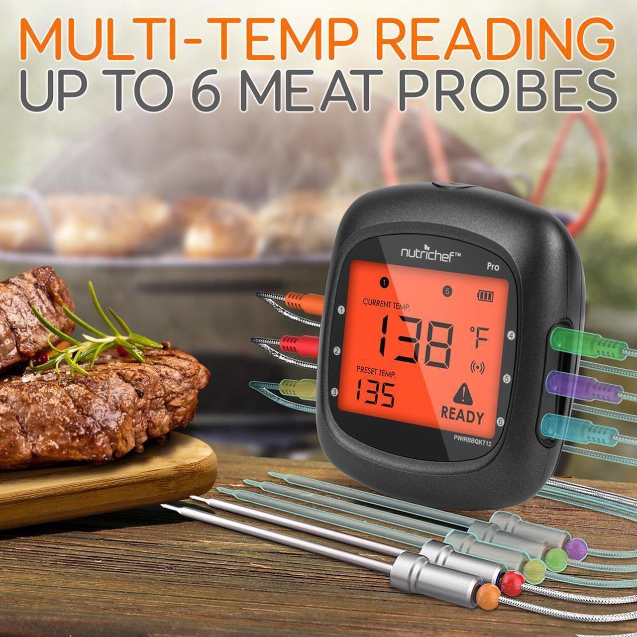 Alt view image 4 of 7 - NutriChef Bluetooth Wireless BBQ Digital Thermometer, Includes 2 Temperature Probes and Travel Case, Digital LCD Display Screen - PWIRBBQKT12