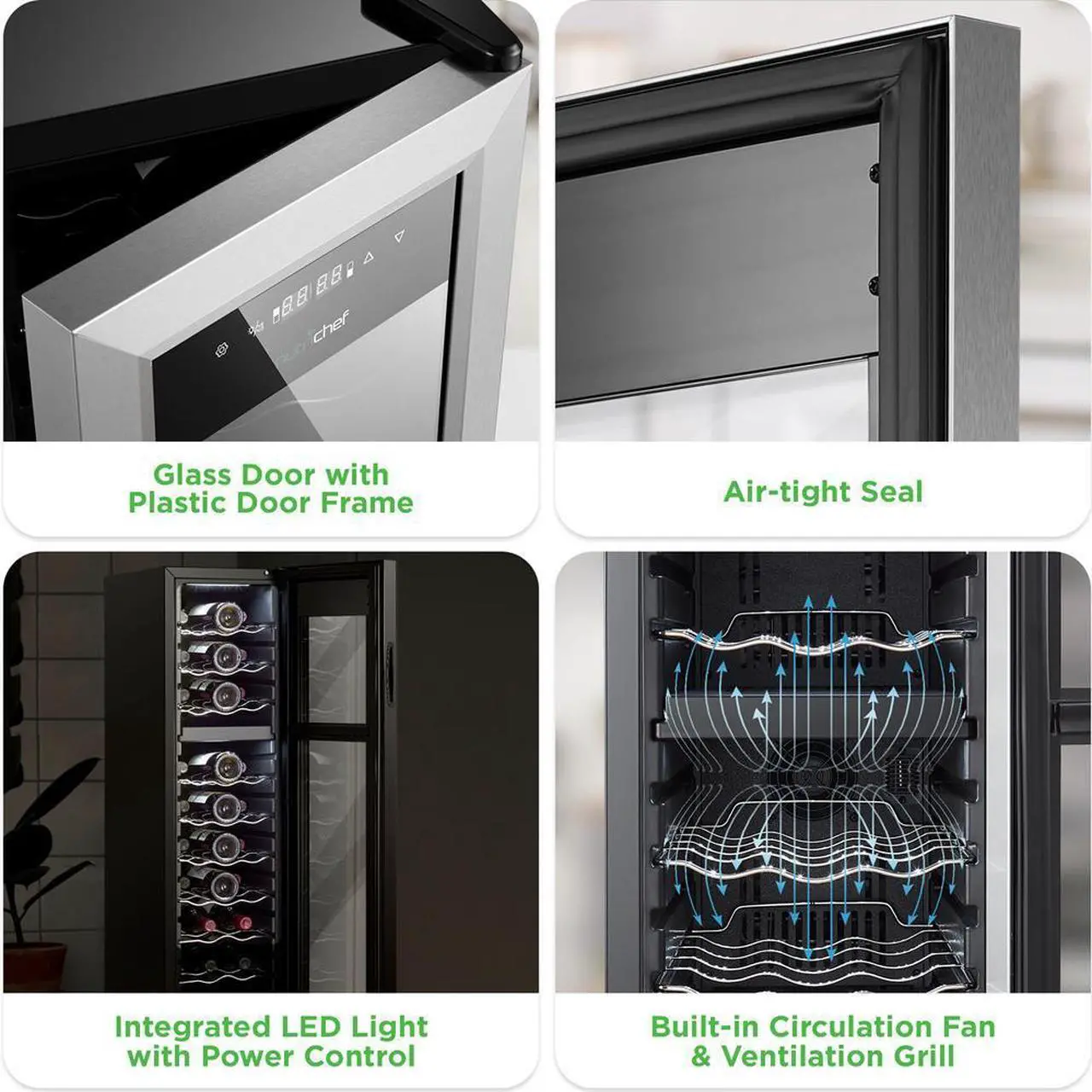 Alt view image 3 of 7 - NutriChef Wine Chilling Refrigerator Cellar, 27-Bottle Capacity, Dual-Zone Wine Cooler, Digital Touch Control, Stainless Steel Frame - PKCWCDS278