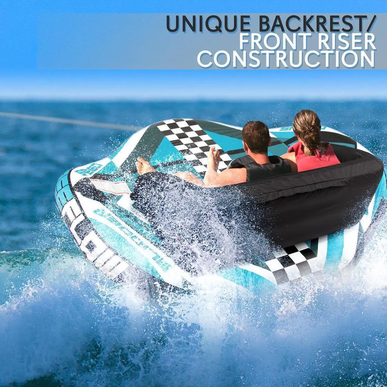 Alt view image 2 of 6 - SereneLife Inflatable Towable Tube for Boating, Heavy-Duty Booster Tube, 2 Rider Capacity, PVC Air Chamber, EVA Foam Seating Pads - SLTOWBL20