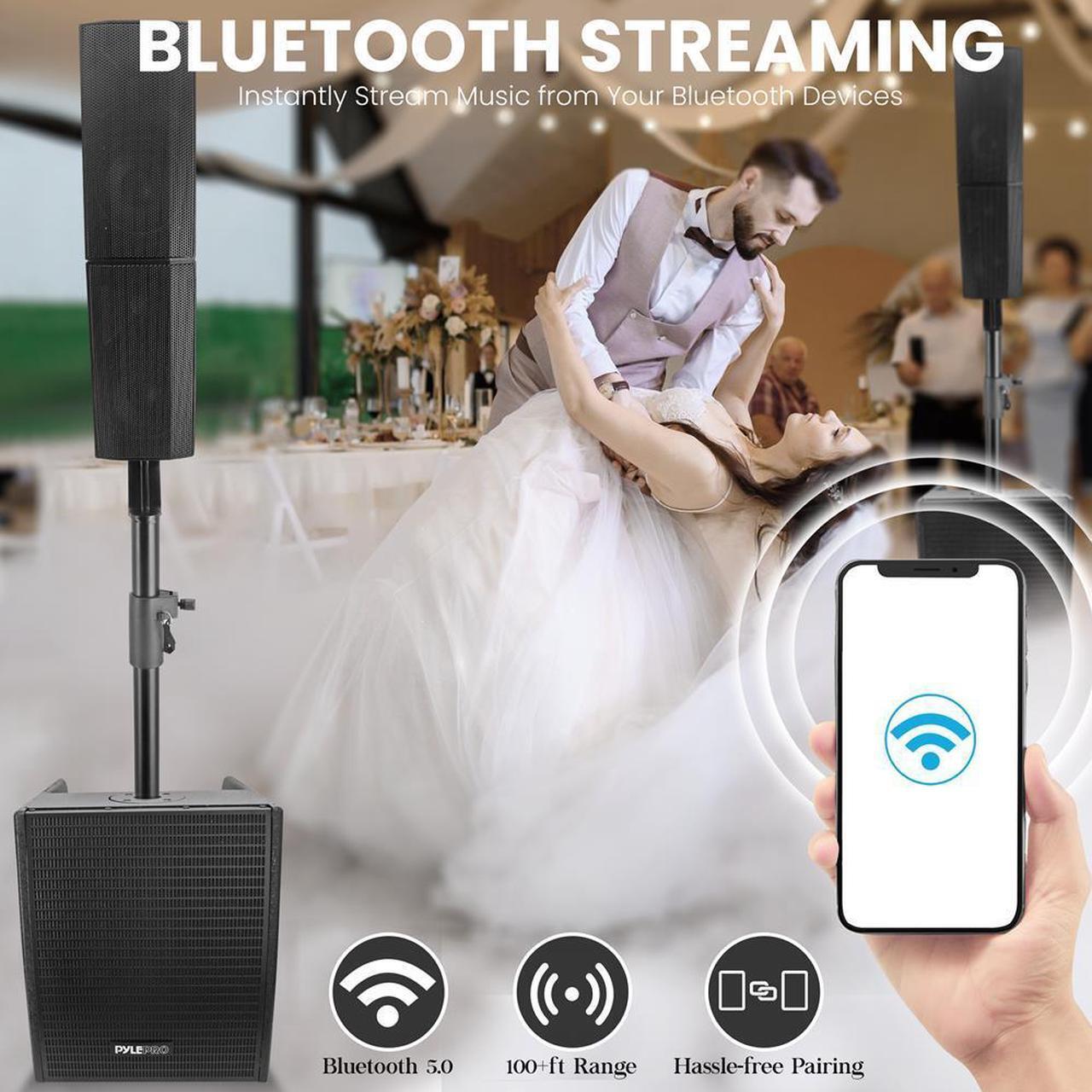 Alt view image 6 of 7 - Pyle Wireless Bluetooth Streaming Active PA Speaker System with 2x12" Subwoofers, 4x4 Woofers, 4x1" Tweeters, EQ, and Remote Control - PS1224ACT