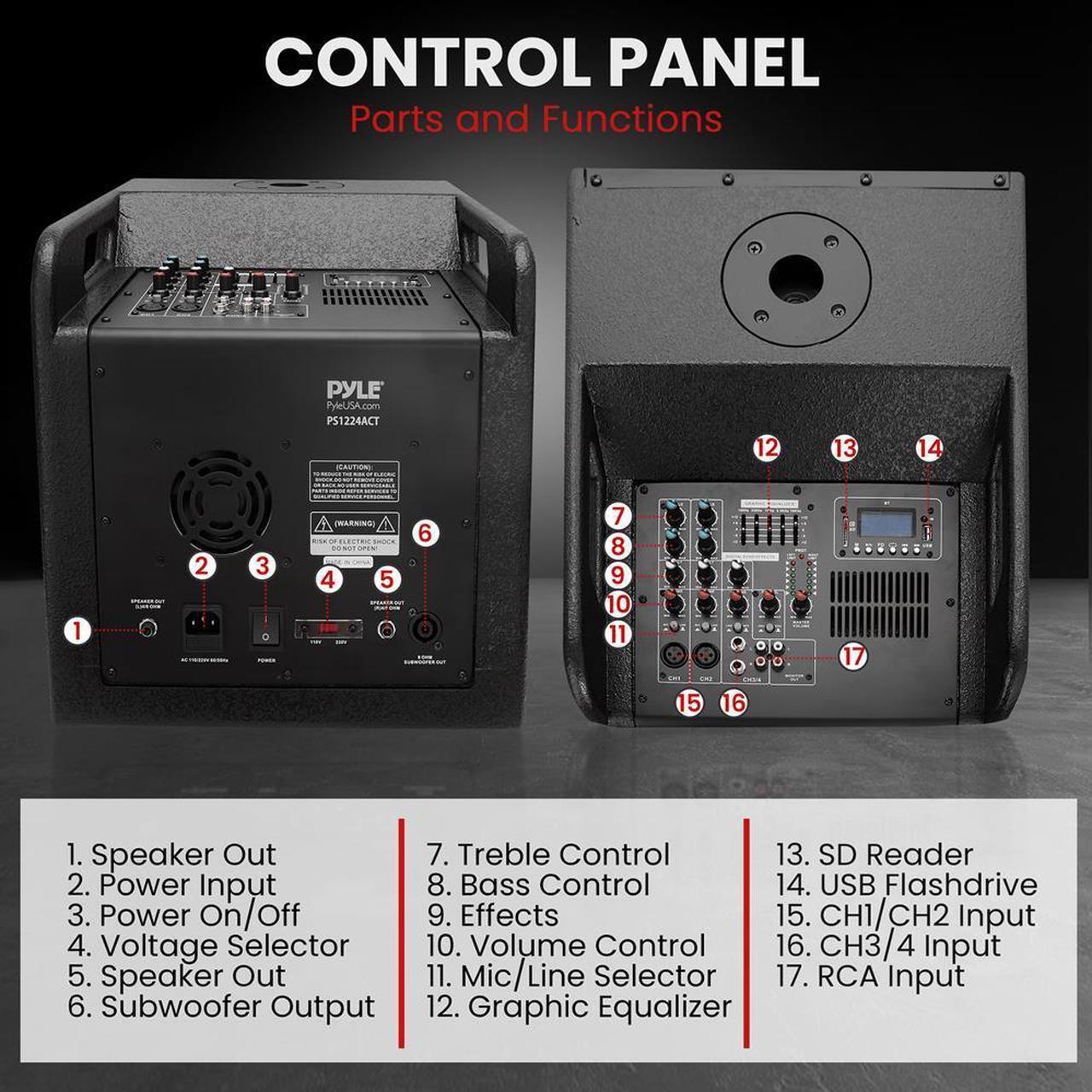 Alt view image 4 of 7 - Pyle Wireless Bluetooth Streaming Active PA Speaker System with 2x12" Subwoofers, 4x4 Woofers, 4x1" Tweeters, EQ, and Remote Control - PS1224ACT