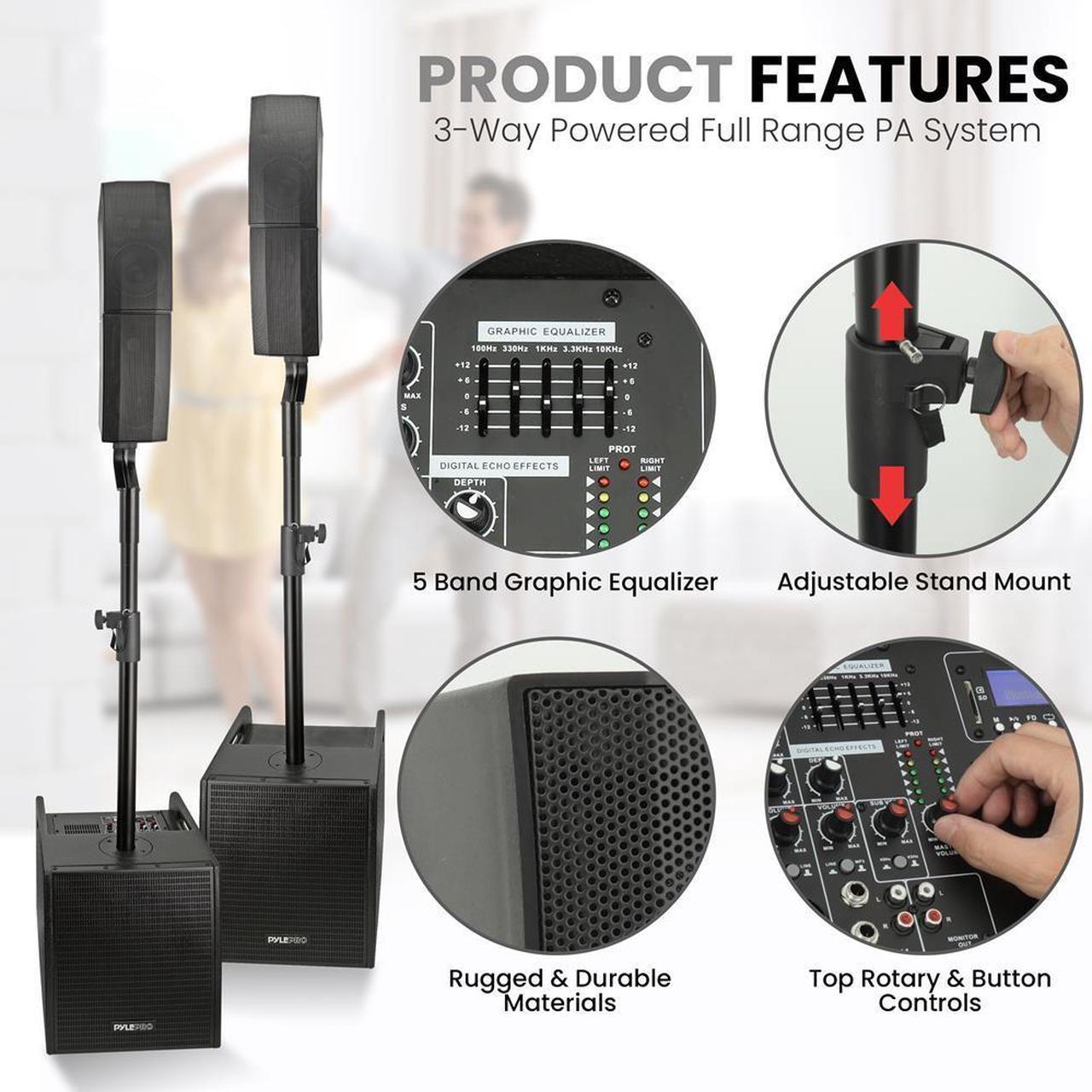 Alt view image 7 of 7 - Pyle Wireless Bluetooth Streaming Active PA Speaker System with 2x12" Subwoofers, 4x4 Woofers, 4x1" Tweeters, EQ, and Remote Control - PS1224ACT
