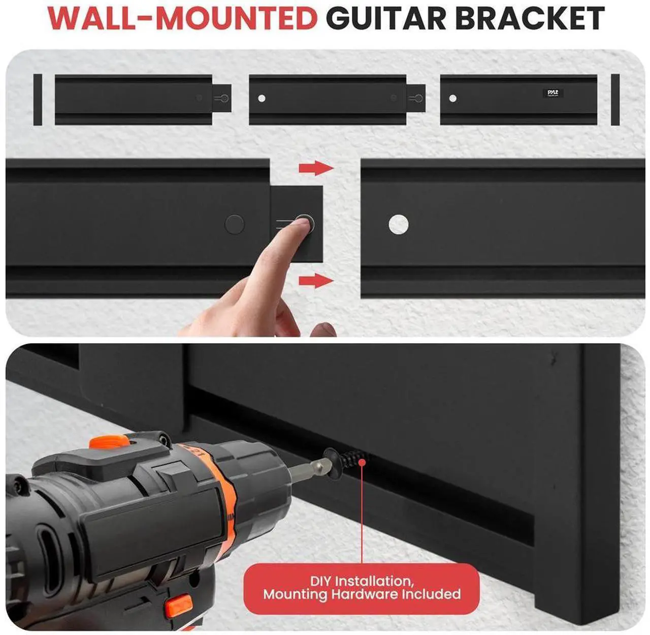 Alt view image 2 of 7 - Pyle Guitar Keeper Bundle - 5 Adjustable Guitar Hangers and Guitar Wall Mount Bracket Holders for Acoustic and Electric Guitars