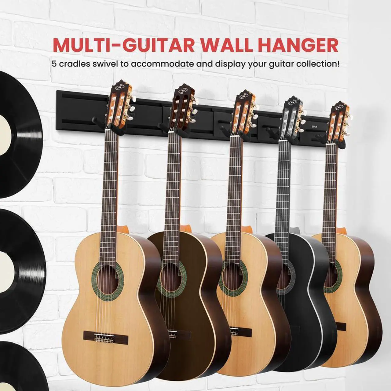 Alt view image 5 of 7 - Pyle Guitar Keeper Bundle - 5 Adjustable Guitar Hangers and Guitar Wall Mount Bracket Holders for Acoustic and Electric Guitars