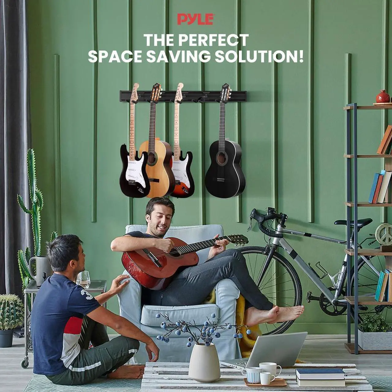 Alt view image 7 of 7 - Pyle Guitar Keeper Bundle - 5 Adjustable Guitar Hangers and Guitar Wall Mount Bracket Holders for Acoustic and Electric Guitars