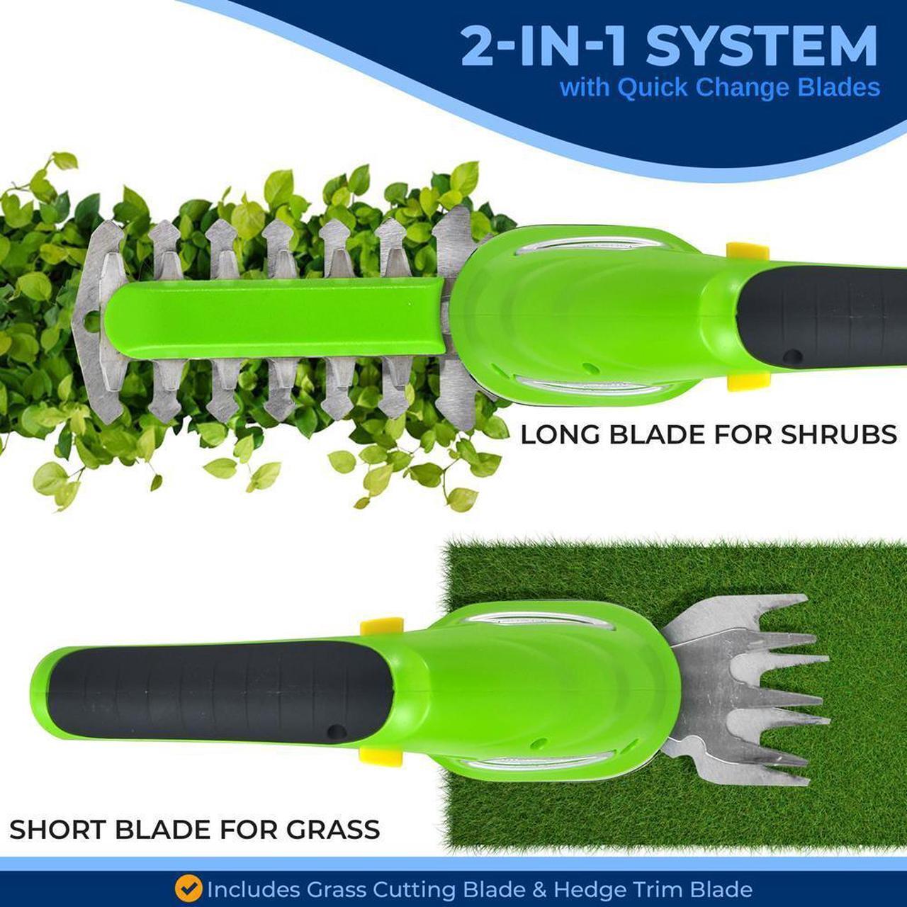 Alt view image 7 of 7 - Pyle 2-in-1 Cordless Grass Cutter and Hedge Trimmer, Rechargeable Battery, Easy-to-Use 'Glide-Cut' Technology, Lightweight, Perfect for Lawns and Gardens - PSLHTM25