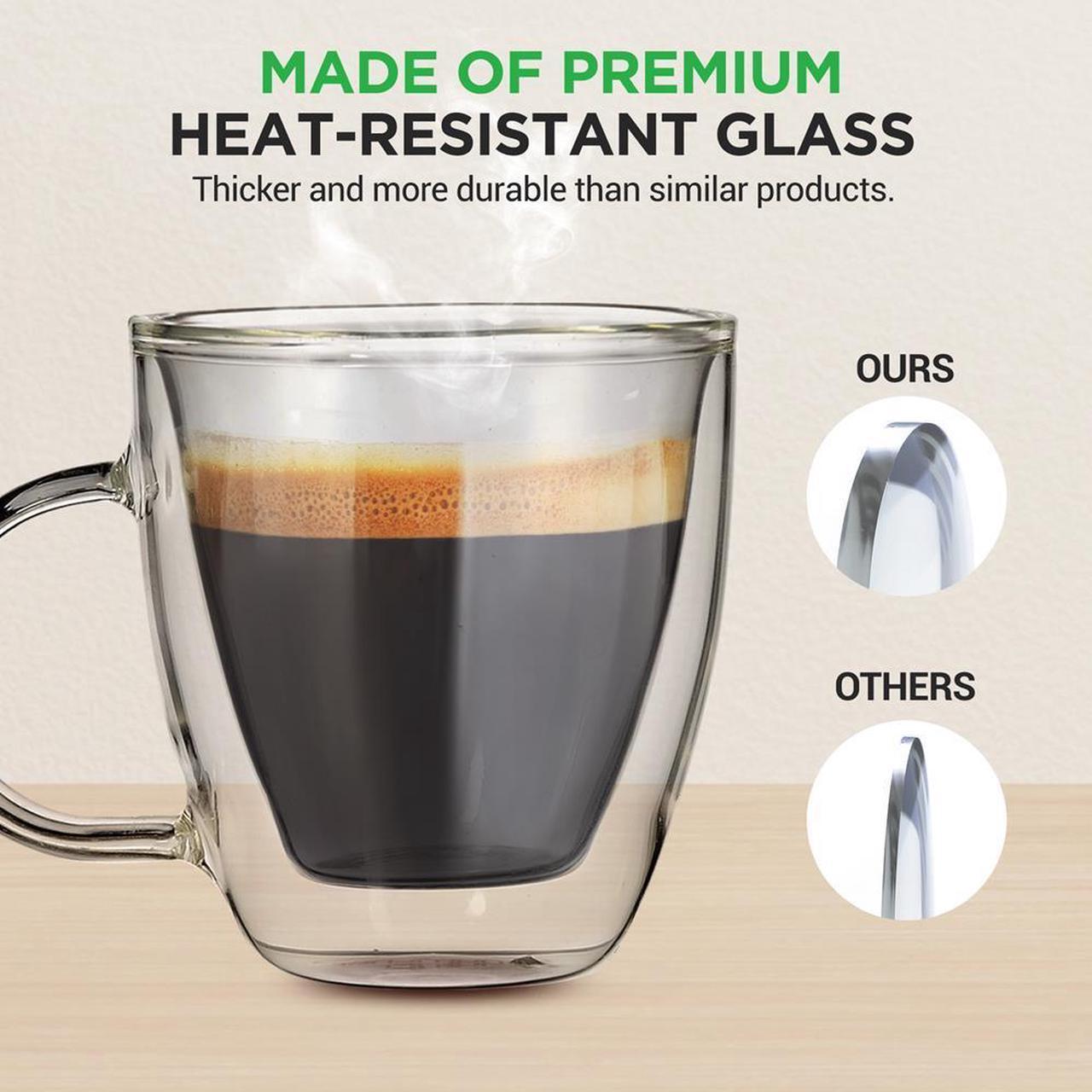 Alt view image 2 of 7 - NutriChef 5.2oz Clear Glass Coffee Mug Set - NGCOF702 - 2-Piece Hand-Blown Thermal Shock Resistant Glasses
