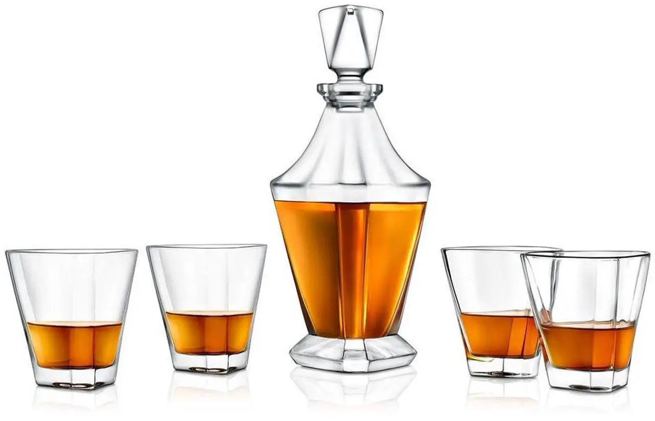 Main image of NutriChef 5-Piece Whiskey Decanter Set with 4 Glasses - NCGD4C423 - 28.74oz Classic Crystal Decanter
