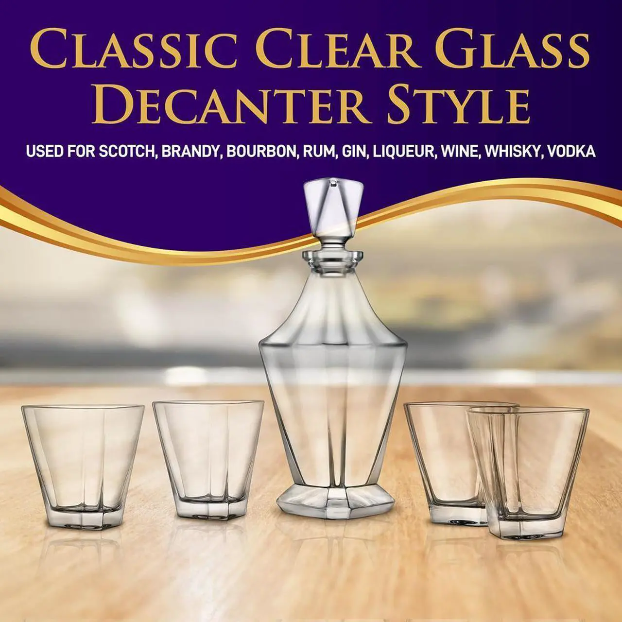 Alt view image 6 of 6 - NutriChef 5-Piece Whiskey Decanter Set with 4 Glasses - NCGD4C423 - 28.74oz Classic Crystal Decanter