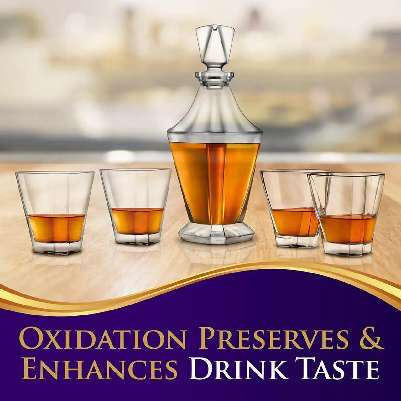 Alt view image 4 of 6 - NutriChef 5-Piece Whiskey Decanter Set with 4 Glasses - NCGD4C423 - 28.74oz Classic Crystal Decanter