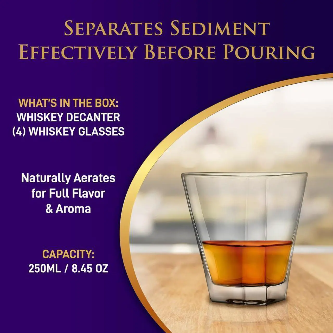 Alt view image 2 of 6 - NutriChef 5-Piece Whiskey Decanter Set with 4 Glasses - NCGD4C423 - 28.74oz Classic Crystal Decanter