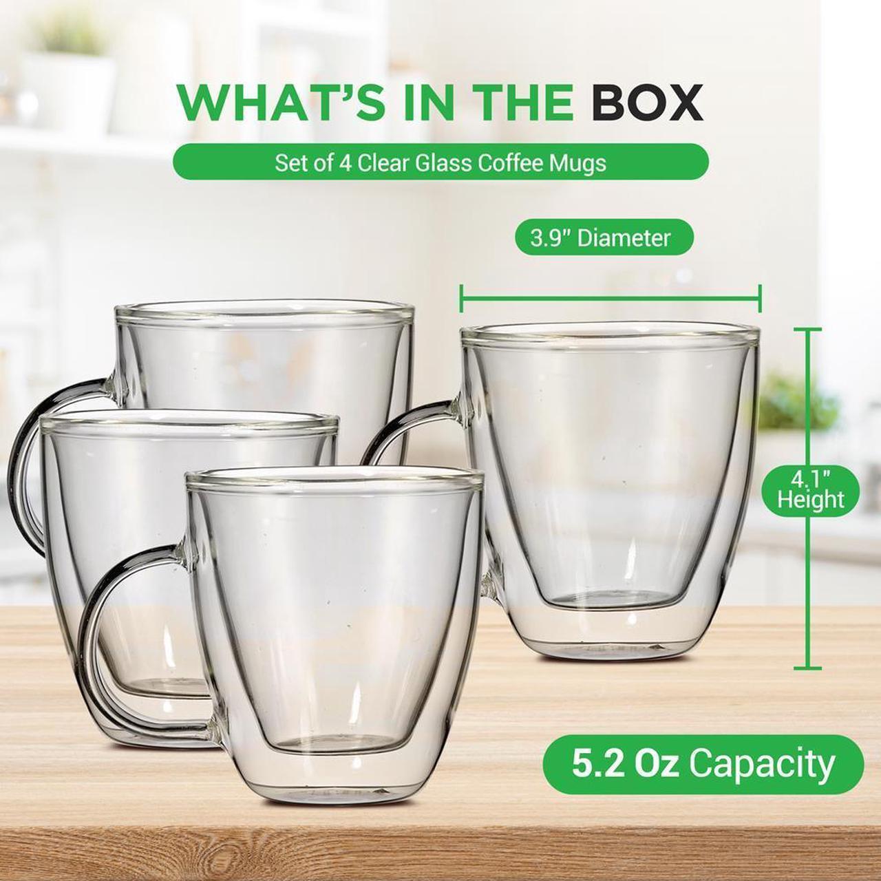 Alt view image 7 of 7 - NutriChef Clear Glass Coffee Mug Set - 5.2oz Borosilicate Glass, Thermal Shock Resistant, Hand Blown, 4 Pcs - NGCOF44