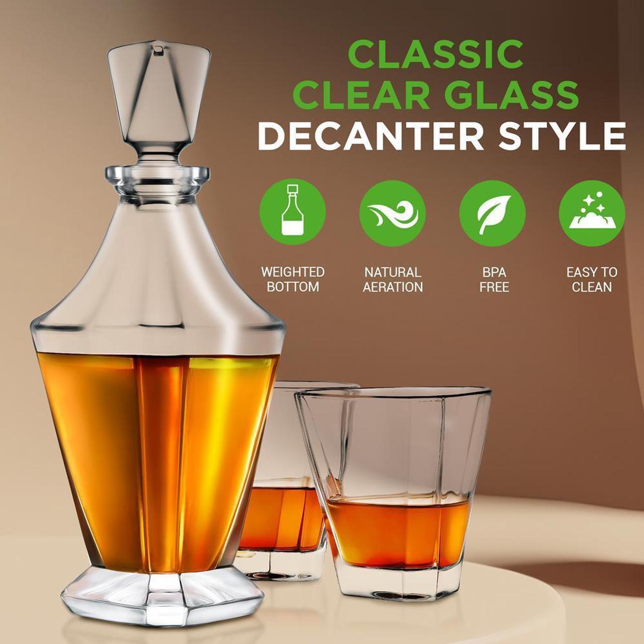 Alt view image 2 of 7 - NutriChef Whiskey Decanter Set - 850ml Crystal Glass with Thick Bottom, Classic Design for Scotch, Brandy, Vodka, Wine - NCGD1X29