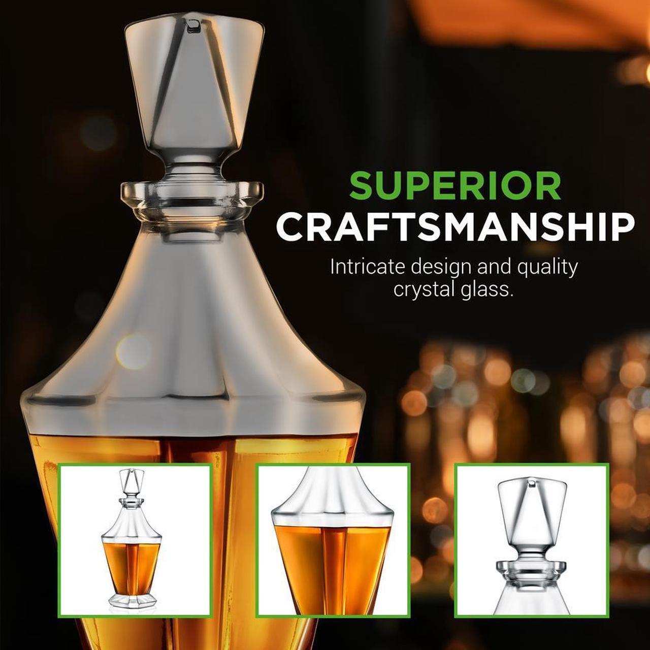 Alt view image 4 of 7 - NutriChef Whiskey Decanter Set - 850ml Crystal Glass with Thick Bottom, Classic Design for Scotch, Brandy, Vodka, Wine - NCGD1X29