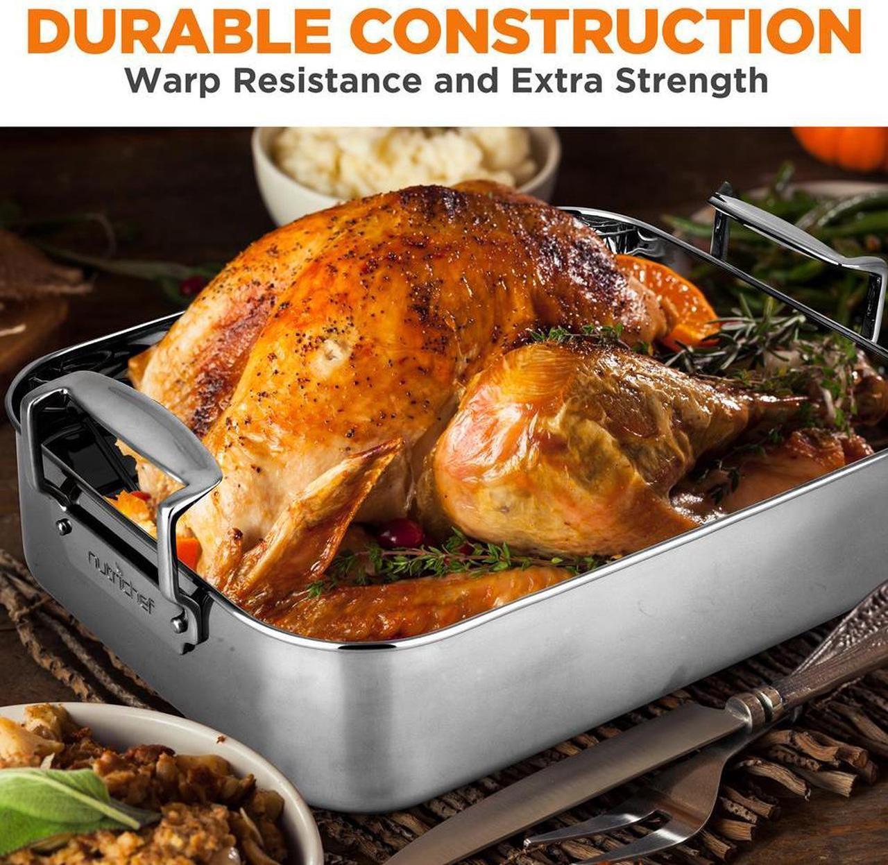 Alt view image 3 of 7 - NutriChef 14" Roasting Pan with Polished Rack & Cast Handle - PFOA-Free, Oven & Dishwasher Safe, up to 450°F - NCTURKSS78