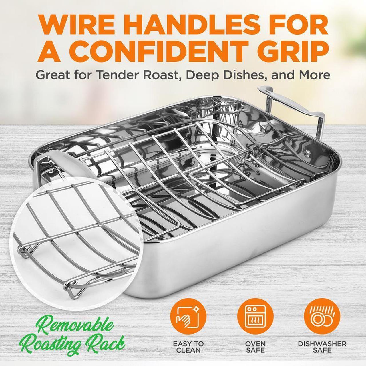 Alt view image 6 of 7 - NutriChef 14" Roasting Pan with Polished Rack & Cast Handle - PFOA-Free, Oven & Dishwasher Safe, up to 450°F - NCTURKSS78