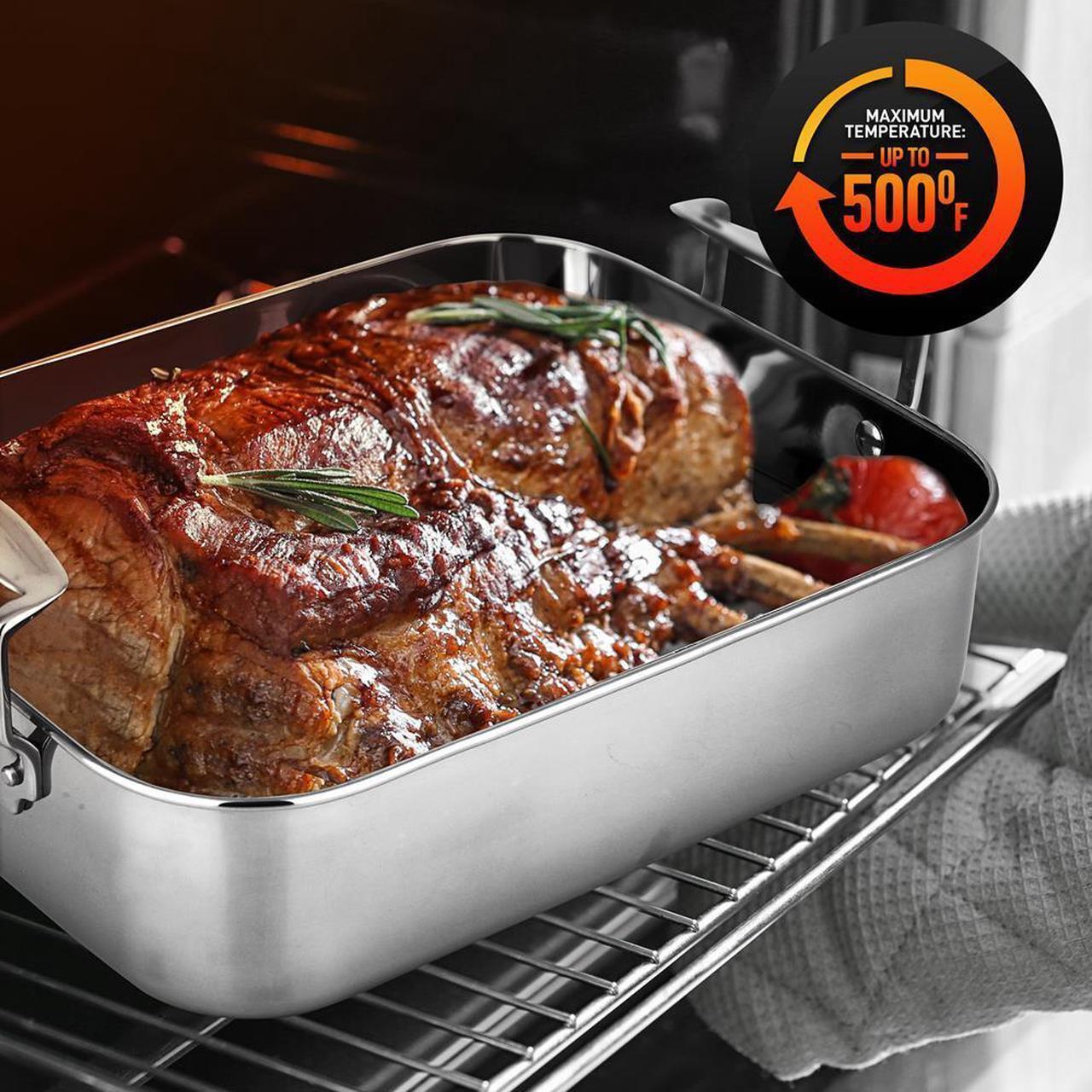 Alt view image 7 of 7 - NutriChef 14" Roasting Pan with Polished Rack & Cast Handle - PFOA-Free, Oven & Dishwasher Safe, up to 450°F - NCTURKSS78