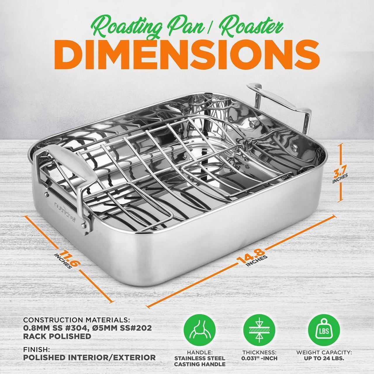 Alt view image 2 of 7 - NutriChef 14" Roasting Pan with Polished Rack & Cast Handle - PFOA-Free, Oven & Dishwasher Safe, up to 450°F - NCTURKSS78