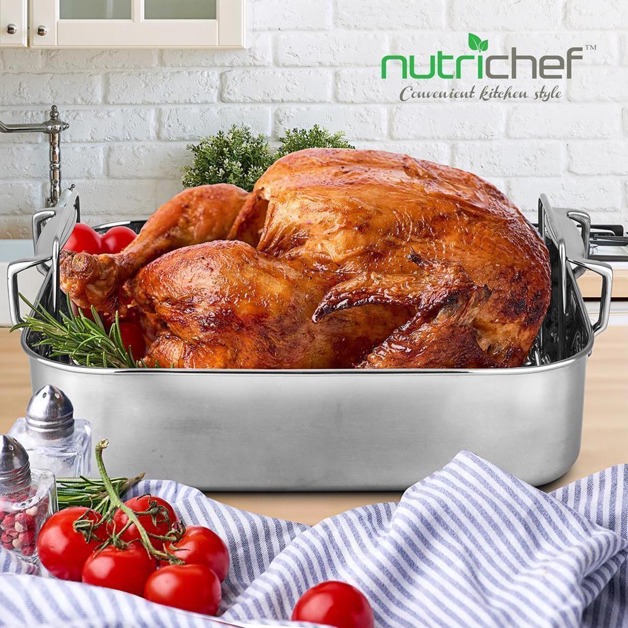 Alt view image 5 of 7 - NutriChef 14" Roasting Pan with Polished Rack & Cast Handle - PFOA-Free, Oven & Dishwasher Safe, up to 450°F - NCTURKSS78
