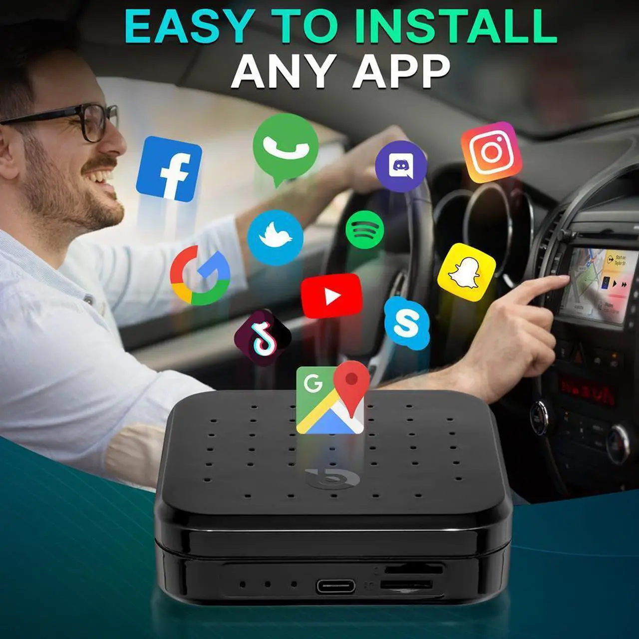 Alt view image 2 of 7 - Pyle Wireless Carplay & Android System iA Box - 4GB RAM, 64GB ROM, Dual-Band WiFi, 4K Full HD, Screen Mirroring, Android App Support - PAS22BK