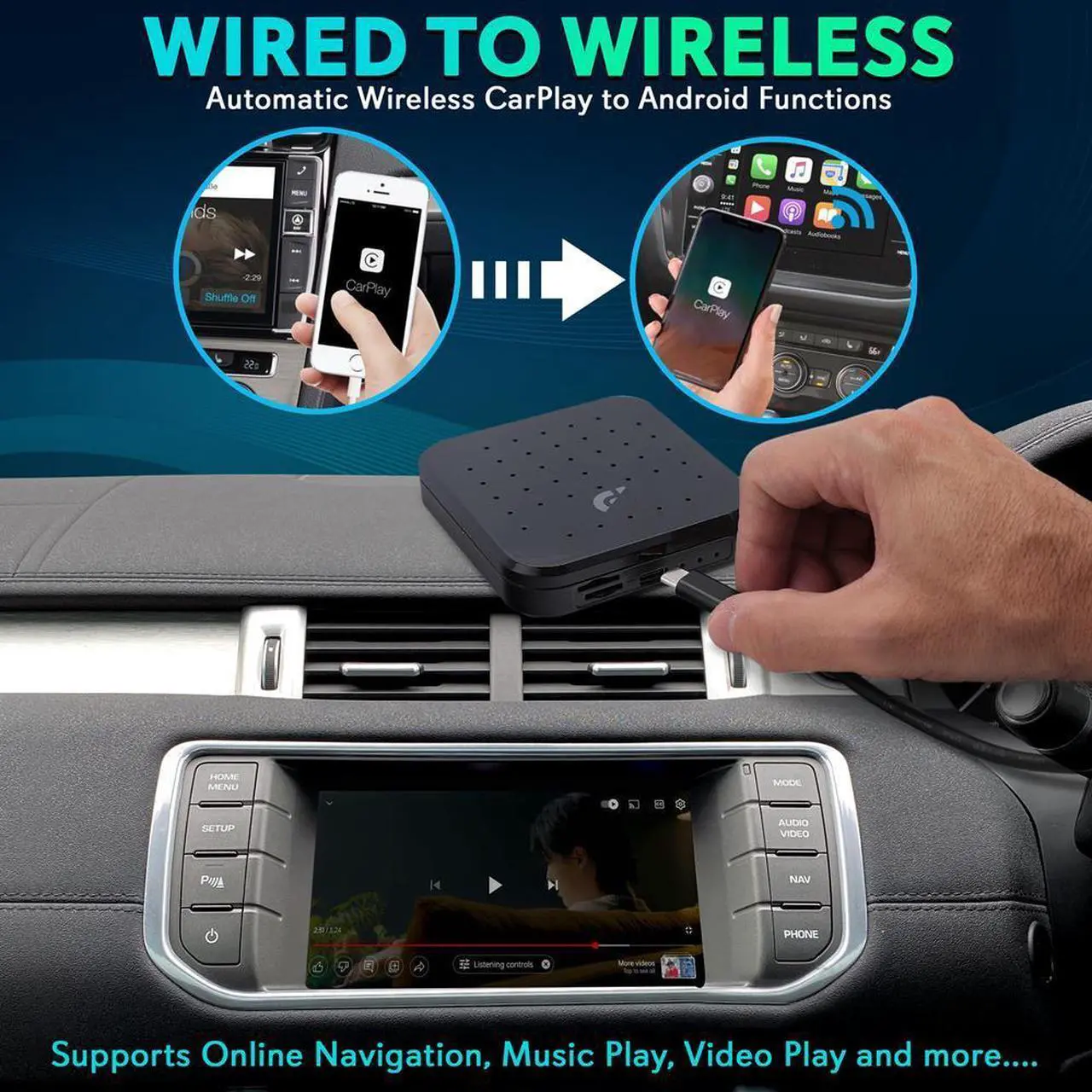 Alt view image 6 of 7 - Pyle Wireless Carplay & Android System iA Box - 4GB RAM, 64GB ROM, Dual-Band WiFi, 4K Full HD, Screen Mirroring, Android App Support - PAS22BK