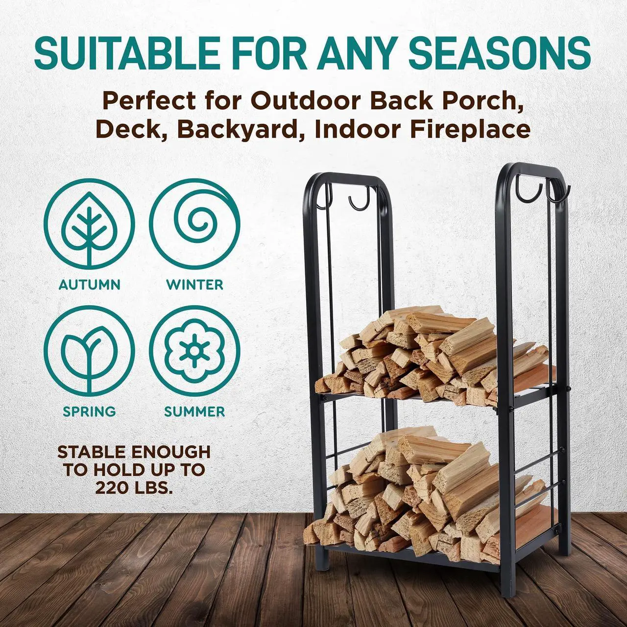 Alt view image 4 of 5 - SereneLife Firewood Storage Rack - Heavy Duty Wood Stackers Organizer, 220 lbs weight Log Capacity, Stack up your Logs and Keeps it Dry, Suitable for any Seasons, Perfect for Indoor and Outdoors