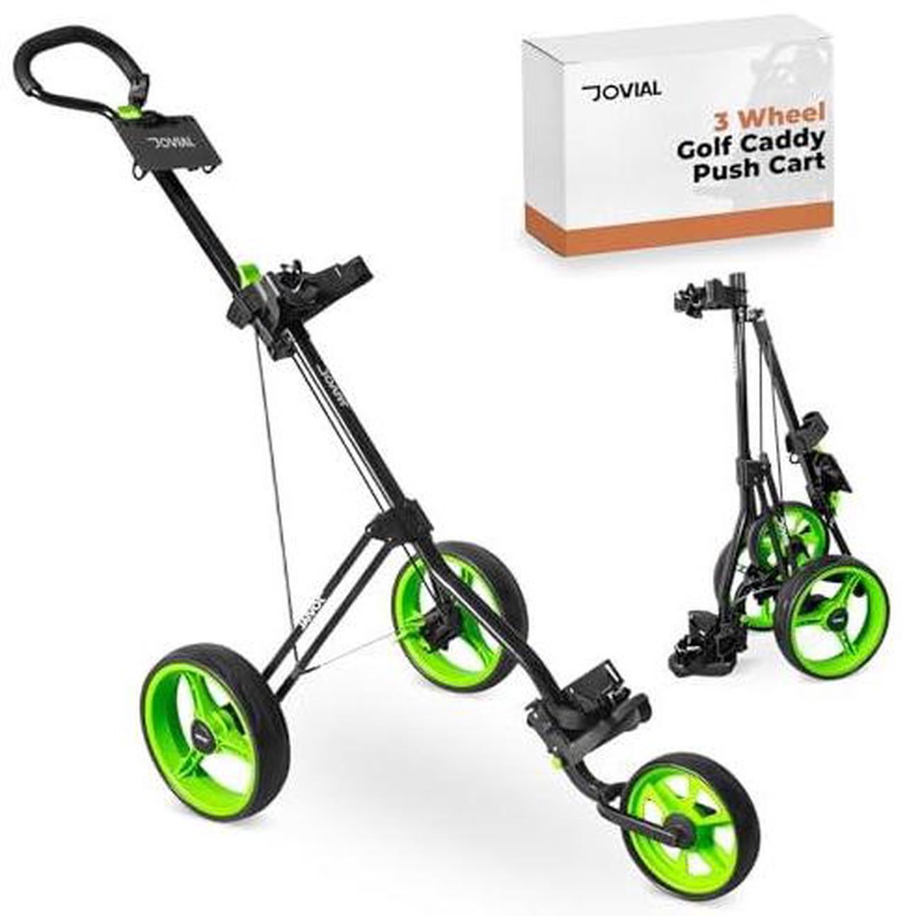 Main image of JOVIAL 3 Wheel Golf Push Cart - Durable Steel Frame, Foot Brake, Deluxe Scorecard Holder, Patented Bag Holder, Ergonomic Adjustable Handle, Compact Folding Design, Extra Space for Gear Storage