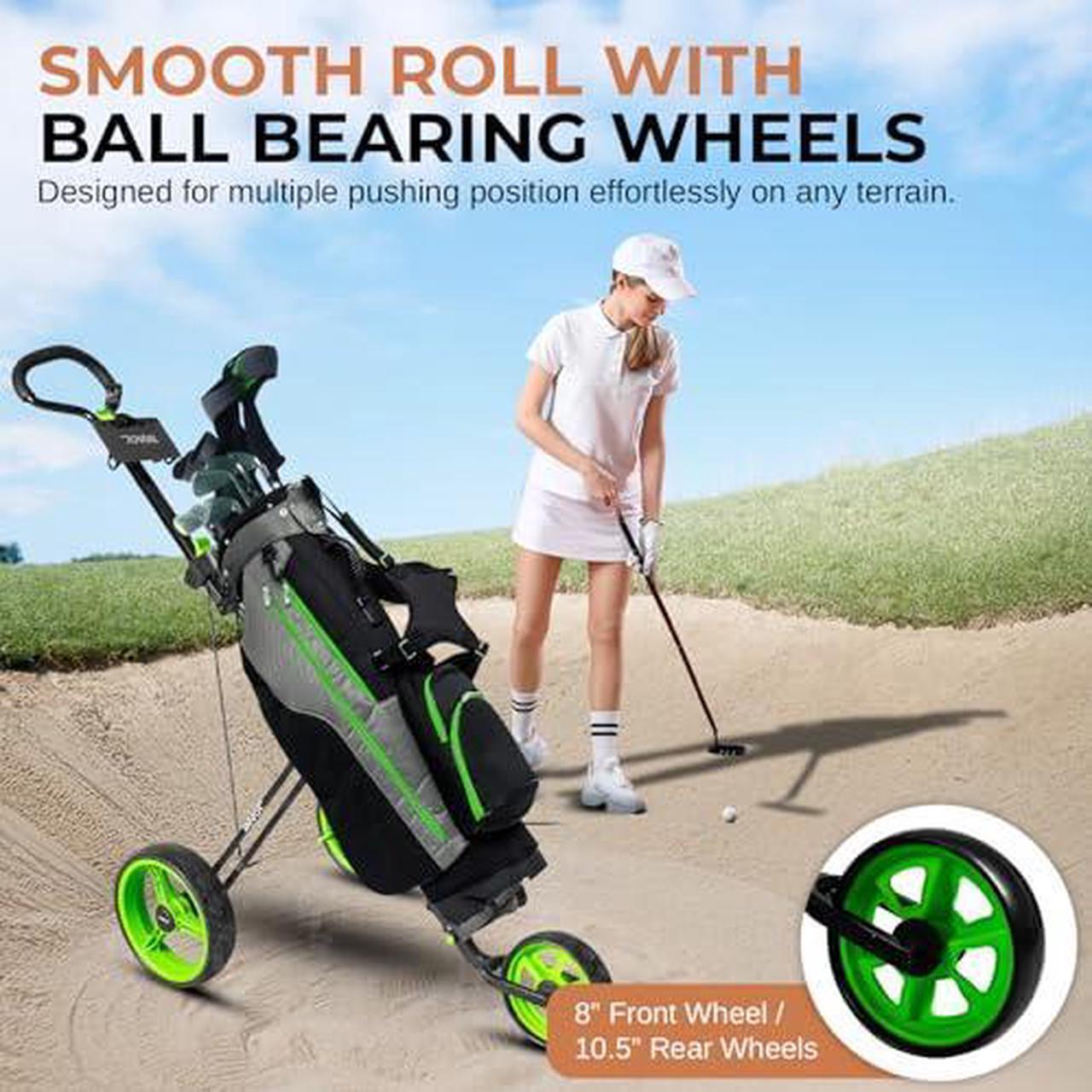 Alt view image 5 of 7 - JOVIAL 3 Wheel Golf Push Cart - Durable Steel Frame, Foot Brake, Deluxe Scorecard Holder, Patented Bag Holder, Ergonomic Adjustable Handle, Compact Folding Design, Extra Space for Gear Storage