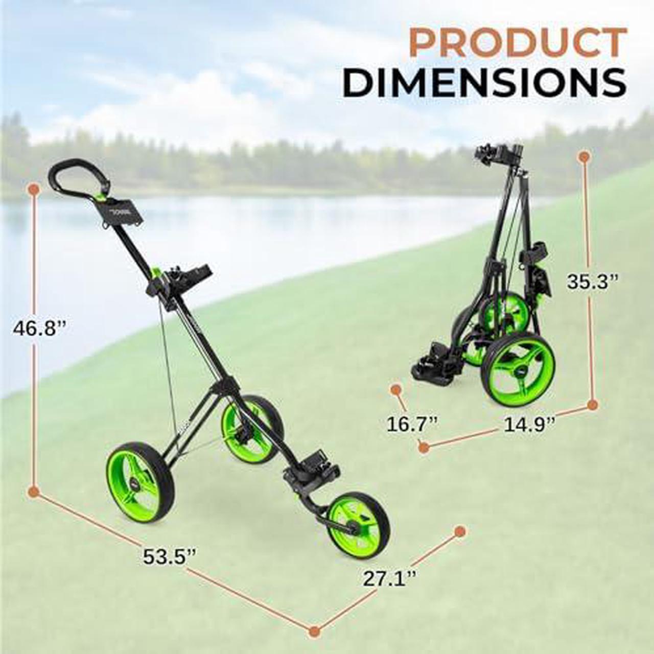Alt view image 6 of 7 - JOVIAL 3 Wheel Golf Push Cart - Durable Steel Frame, Foot Brake, Deluxe Scorecard Holder, Patented Bag Holder, Ergonomic Adjustable Handle, Compact Folding Design, Extra Space for Gear Storage