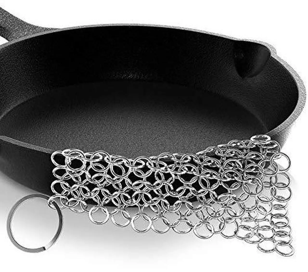 Alt view image 5 of 6 - NutriChef Stainless Steel Cast Iron Cleaner - 3.94"x3.94" Rustproof Dishwasher Safe Chainmail Metal Scraper Cleaning Tool for Preseasoned Pans, Pot, Dutch Oven, Skillet, Wok, Waffle Iron
