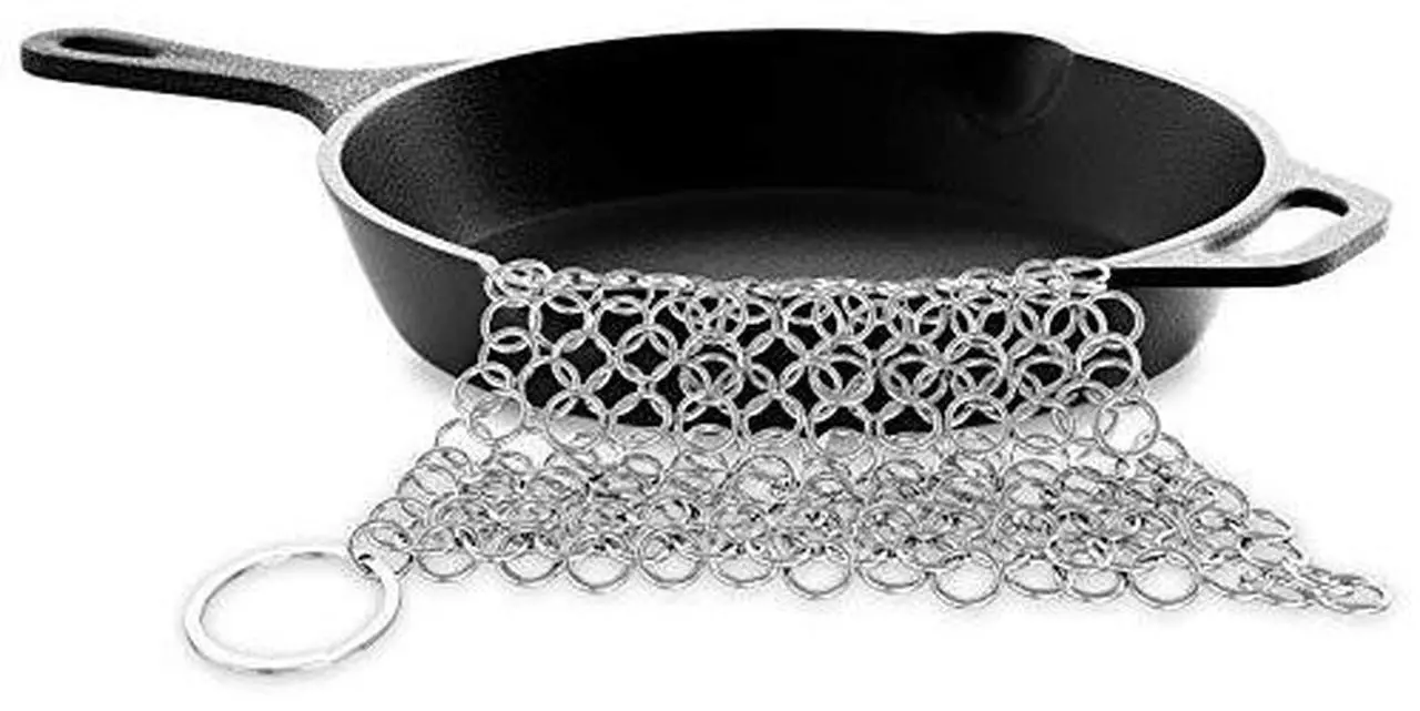 Alt view image 4 of 6 - NutriChef Stainless Steel Cast Iron Cleaner - 3.94"x3.94" Rustproof Dishwasher Safe Chainmail Metal Scraper Cleaning Tool for Preseasoned Pans, Pot, Dutch Oven, Skillet, Wok, Waffle Iron