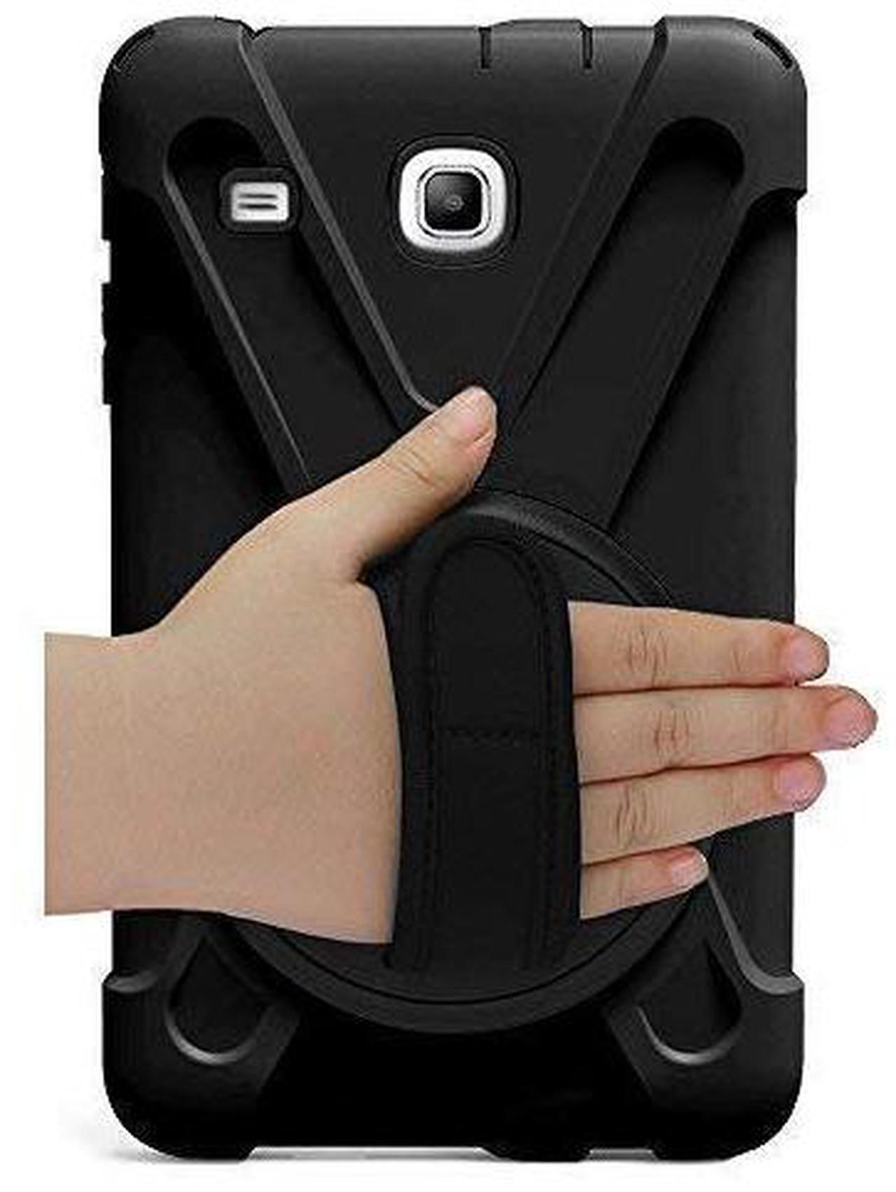 Alt view image 3 of 8 - Premium Shield Heavy Duty Shockproof Case Protection Cover with 360 Rotation Handstrap and Kickstand For Samsung Galaxy Tab E 8.0 SM-T377 [BLUE] by KIQ