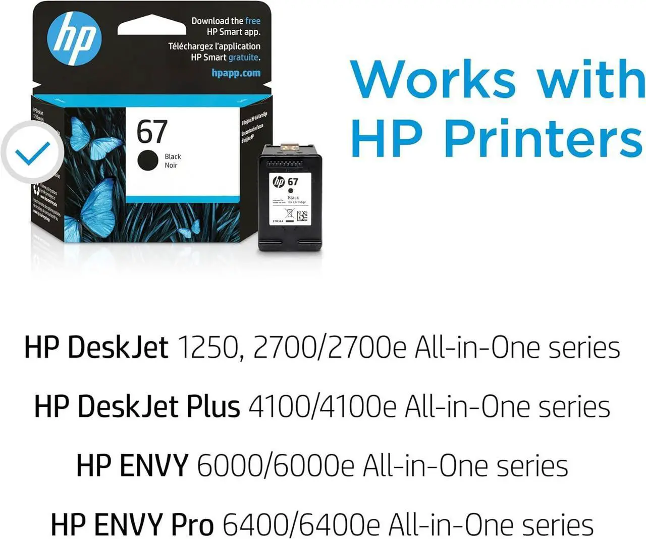 Alt view image 2 of 7 - HP 67 Black Ink Cartridge (2-pack) | Works with DeskJet 1255, 2700, 4100 Series, ENVY 6000, 6400 Series