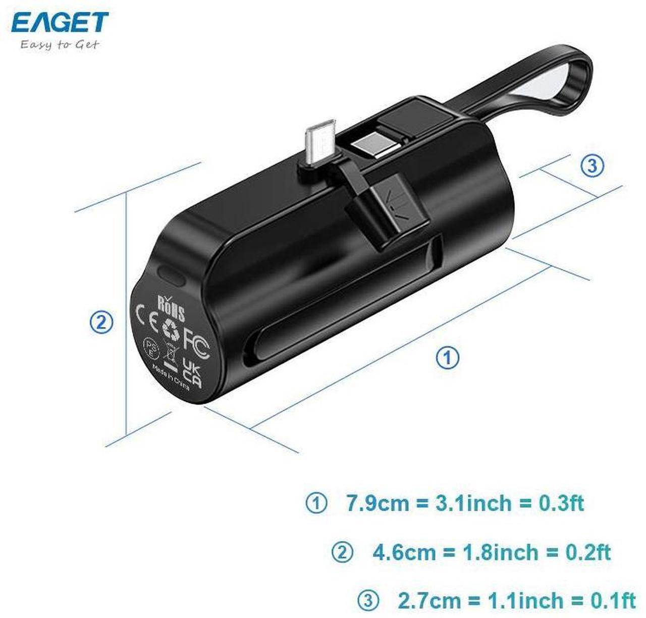 Alt view image 2 of 7 - EAGET EP01R Power Bank with Built-in USB-C Connector, with Stand, Black, 5,000mAh Portable Charger 5V 2.4A, for iPhone 16/15 Series, Samsung, iPad Pro/Air, and More