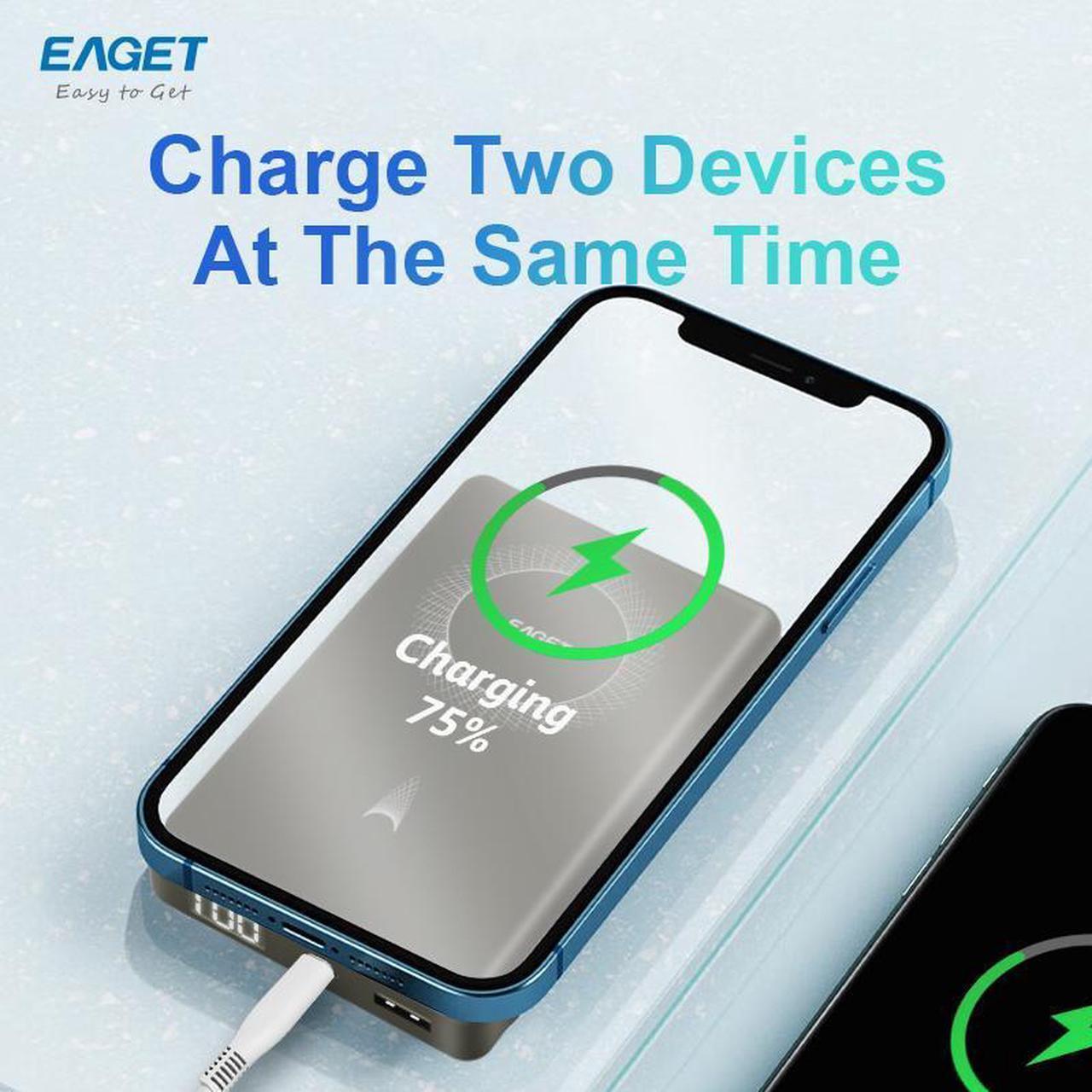 Alt view image 6 of 7 - EAGET Power Bank,Ultra-Slim 10,000mAh Magnetic Wireless Portable Charger, 22.5W Fast Charging Battery Pack with USB-C Cable Designed for iPhone 16 Pro Max/16 Pro/16/15/14/13/12