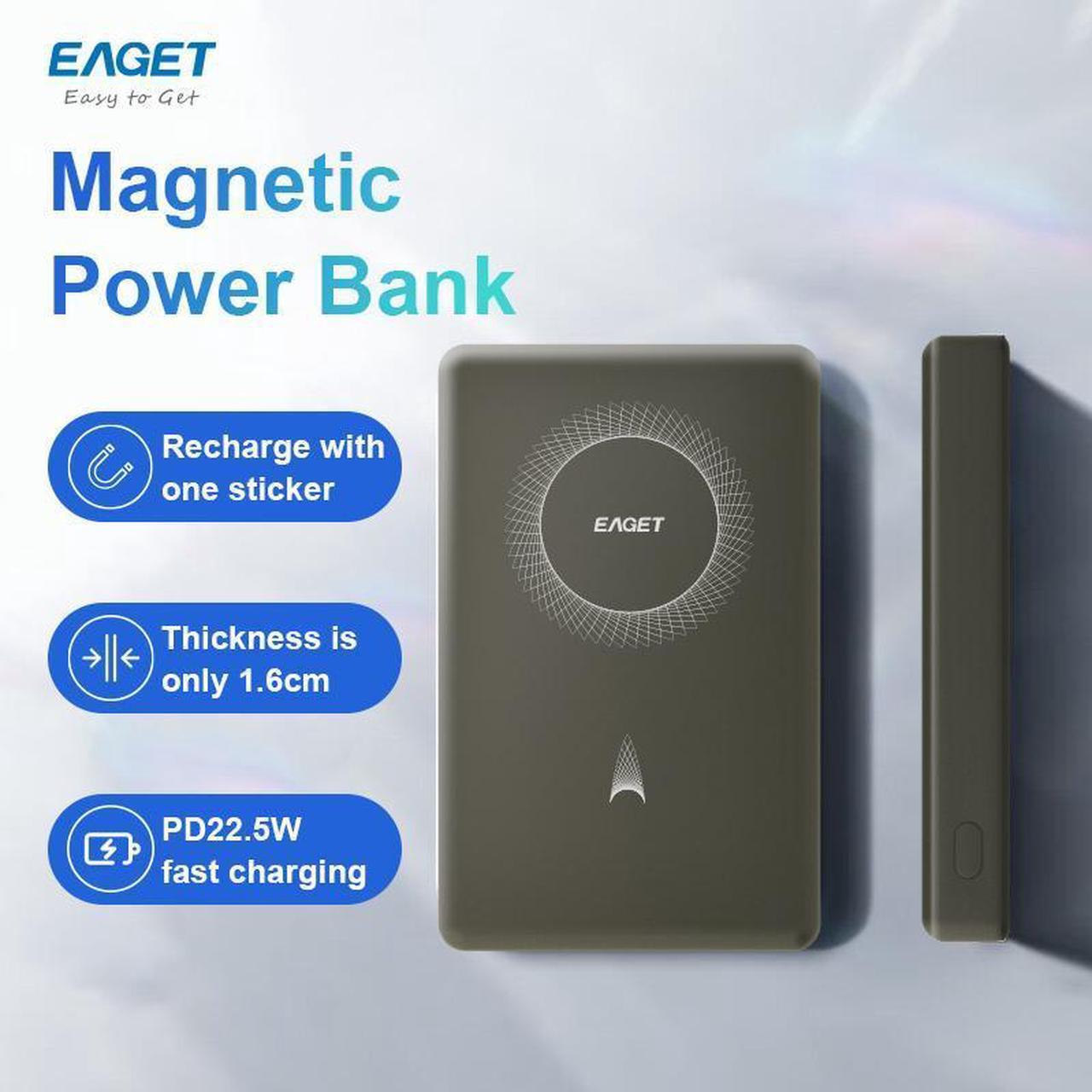 Alt view image 3 of 7 - EAGET Power Bank,Ultra-Slim 10,000mAh Magnetic Wireless Portable Charger, 22.5W Fast Charging Battery Pack with USB-C Cable Designed for iPhone 16 Pro Max/16 Pro/16/15/14/13/12