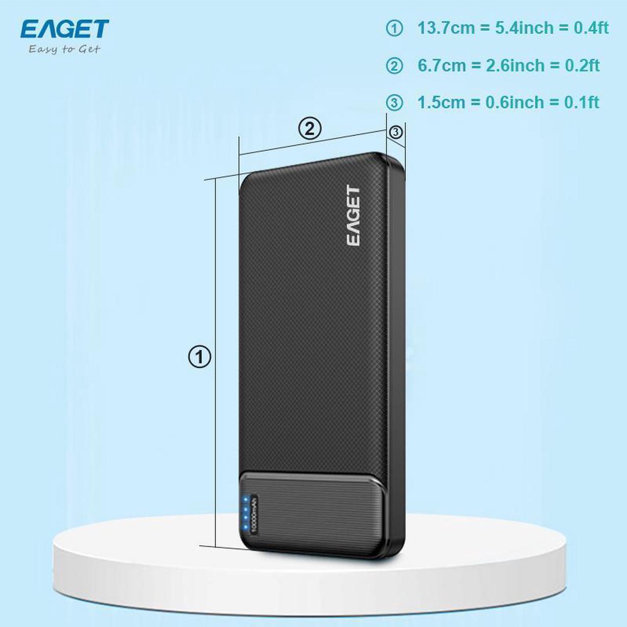 Alt view image 3 of 7 - EAGET EP02 10000mAh Dual USB Portable Charger, USB-C Fast Charging Power Bank, Slim Backup Charger Battery Pack Compatible with iPhone 16/15/14/13 Galaxy S24/22 Google iPad Android, Black